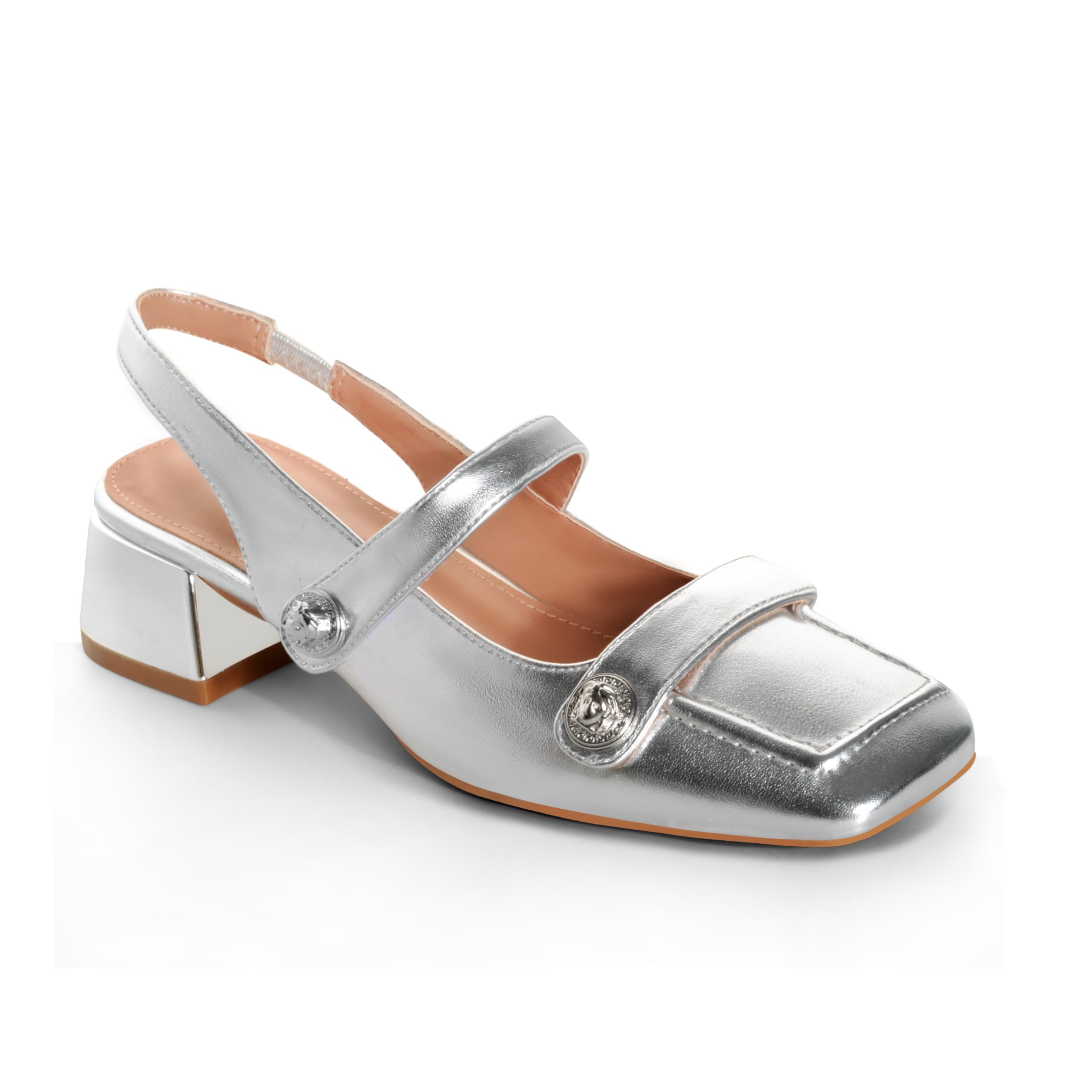 Slingback Mary Jane Heels for Women Low Block Heel Closed Square Toe Pump Shoes Heels