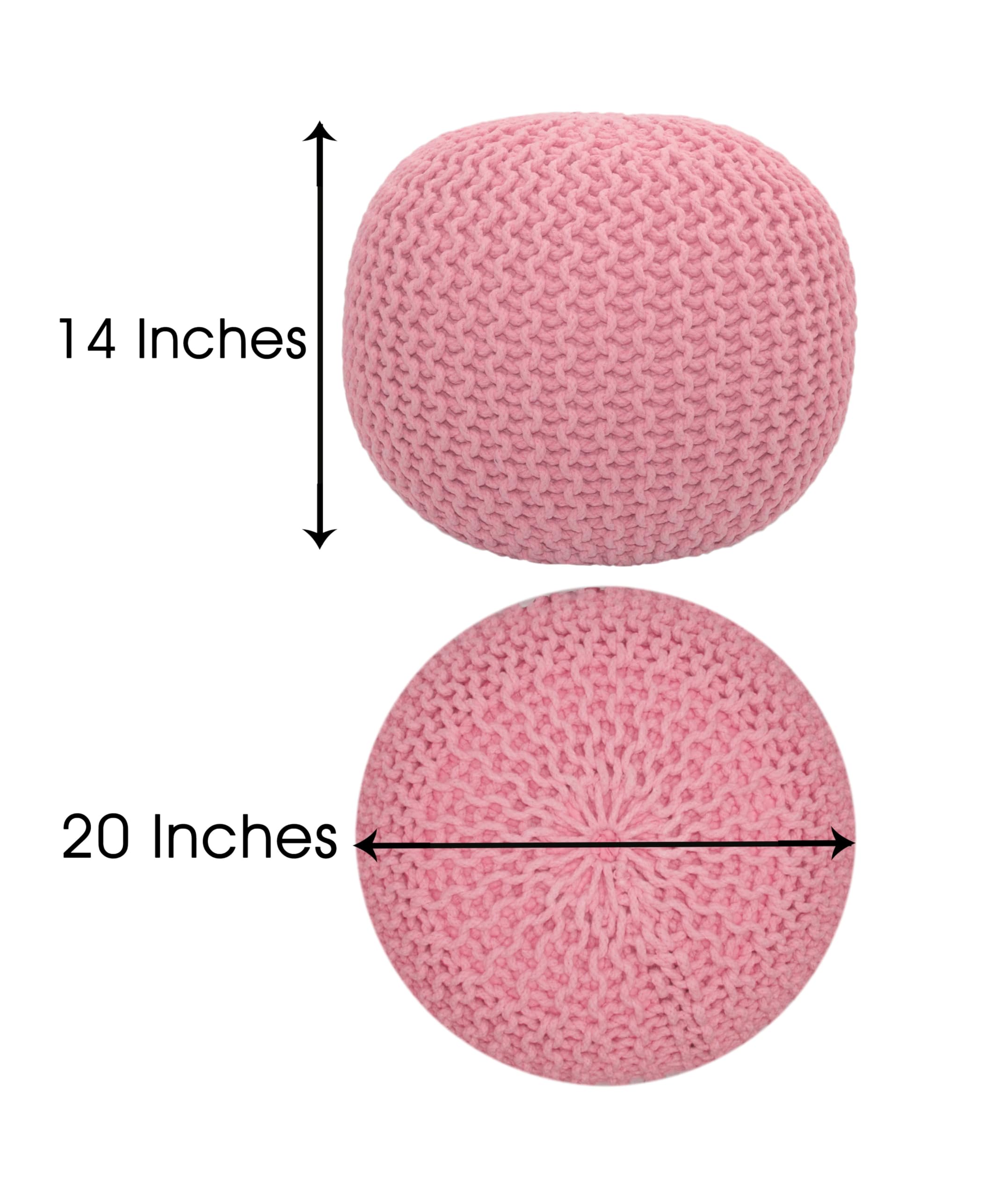 Hand-Knitted Cotton Round Pouf â€?Braid Cord Ottoman, Footrest, and Accent Seat for Living Room, Nursery, Kids Room, or Dorm Décor â€?20x14