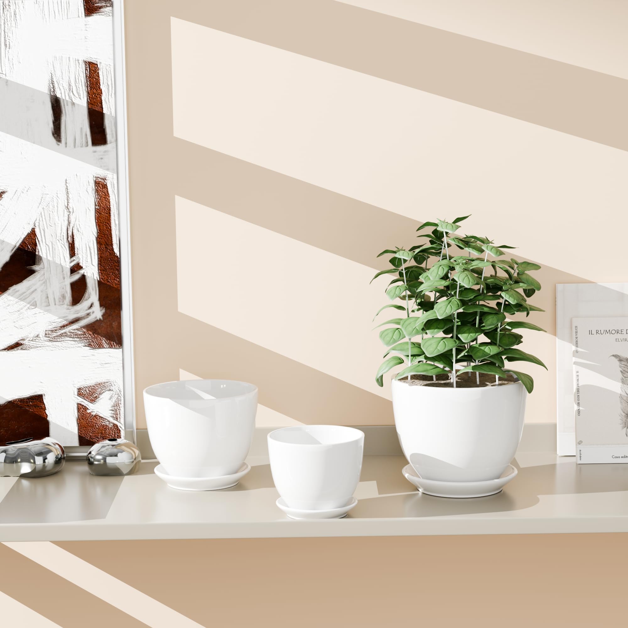 Ceramic Flower Pots,Indoor Decorative Plant Pots Set of 3-4"+5"+6" Inch Small Glazed Succulent Planters with Drainage Hole