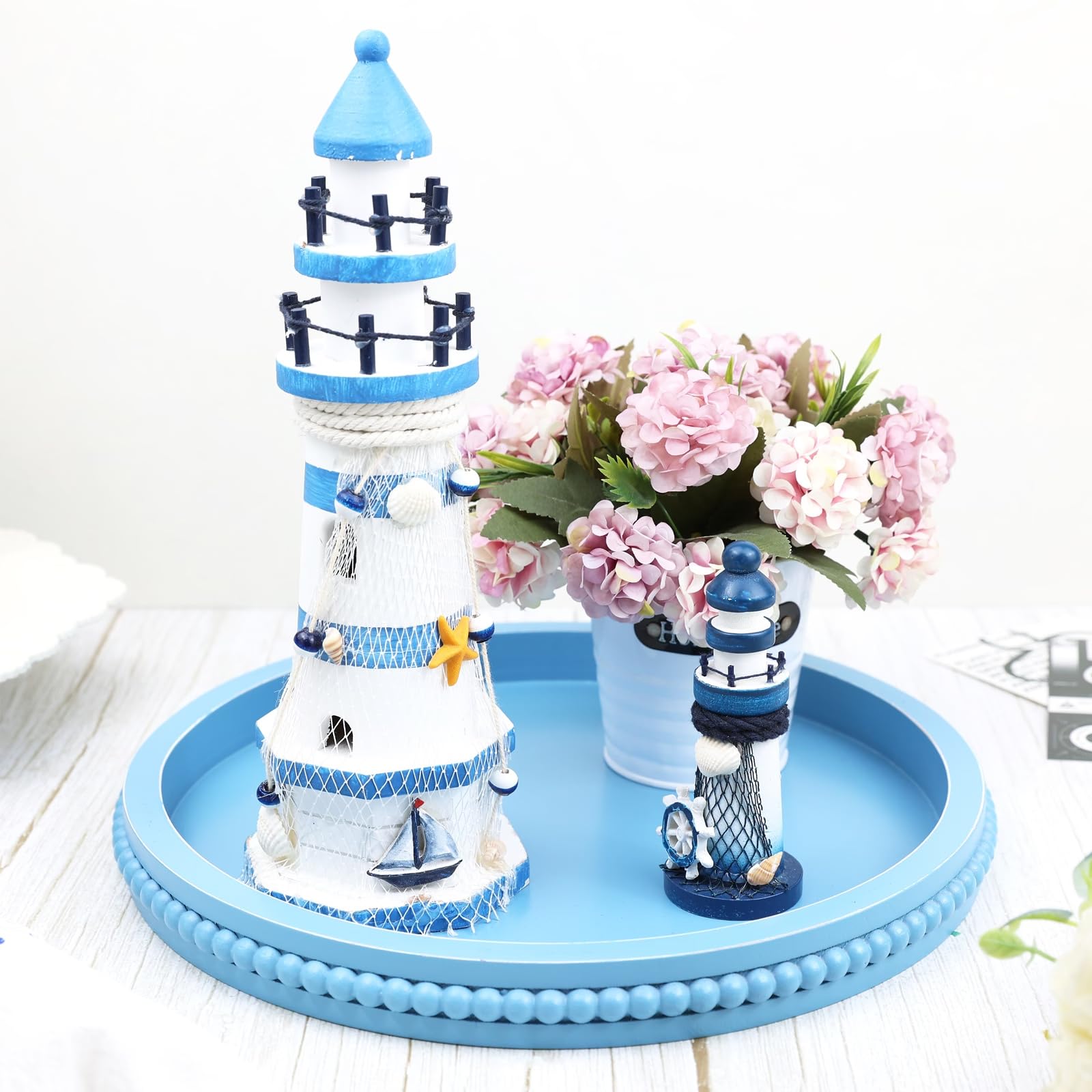 Round Wood Decorative Ottoman Tray for Coffee Table Kitchen Counter, Living Room, Handcrafted Wooden Serving Tray for Table Centerpiece