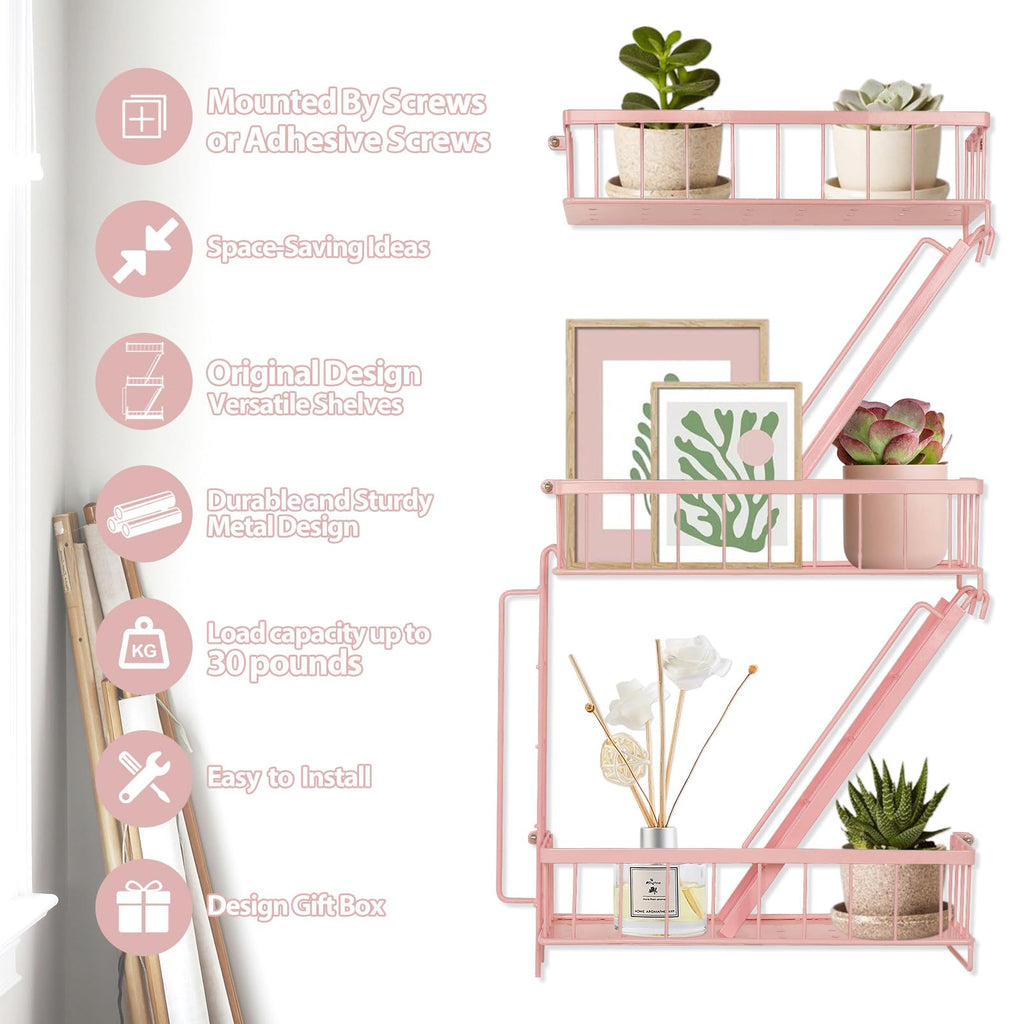 Fire Escape Shelf - Wall Decor Floating Shelves, Cute Metal Ladder Shelving for Bedroom, Home Decor Display (3-Tier)