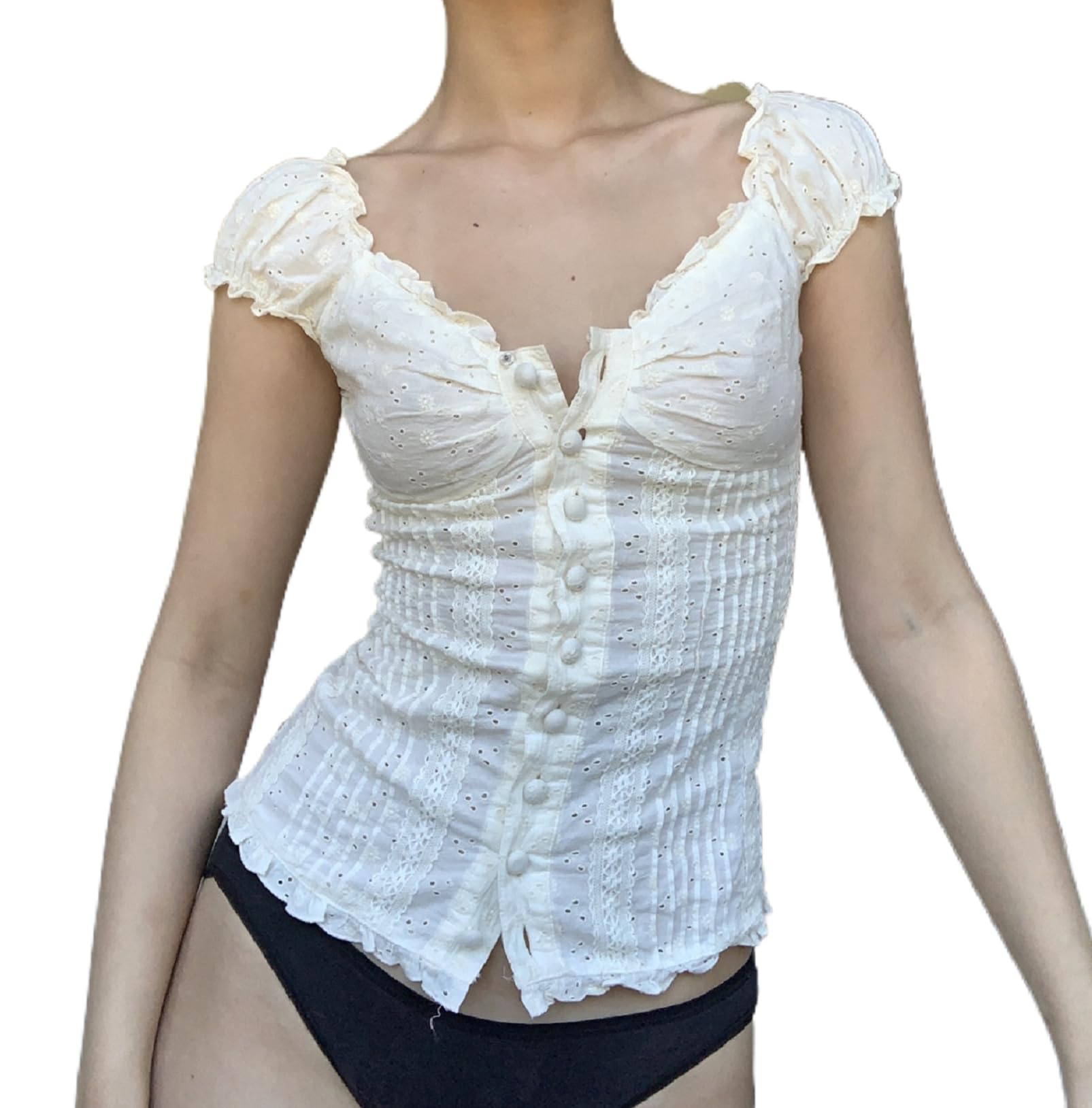 Y2K Short Sleeve Babydoll Tops for Women Cute Aesthetic U Neck Teen Girls Tshirt Ruffle Hem Patchwork Peplum Shirts