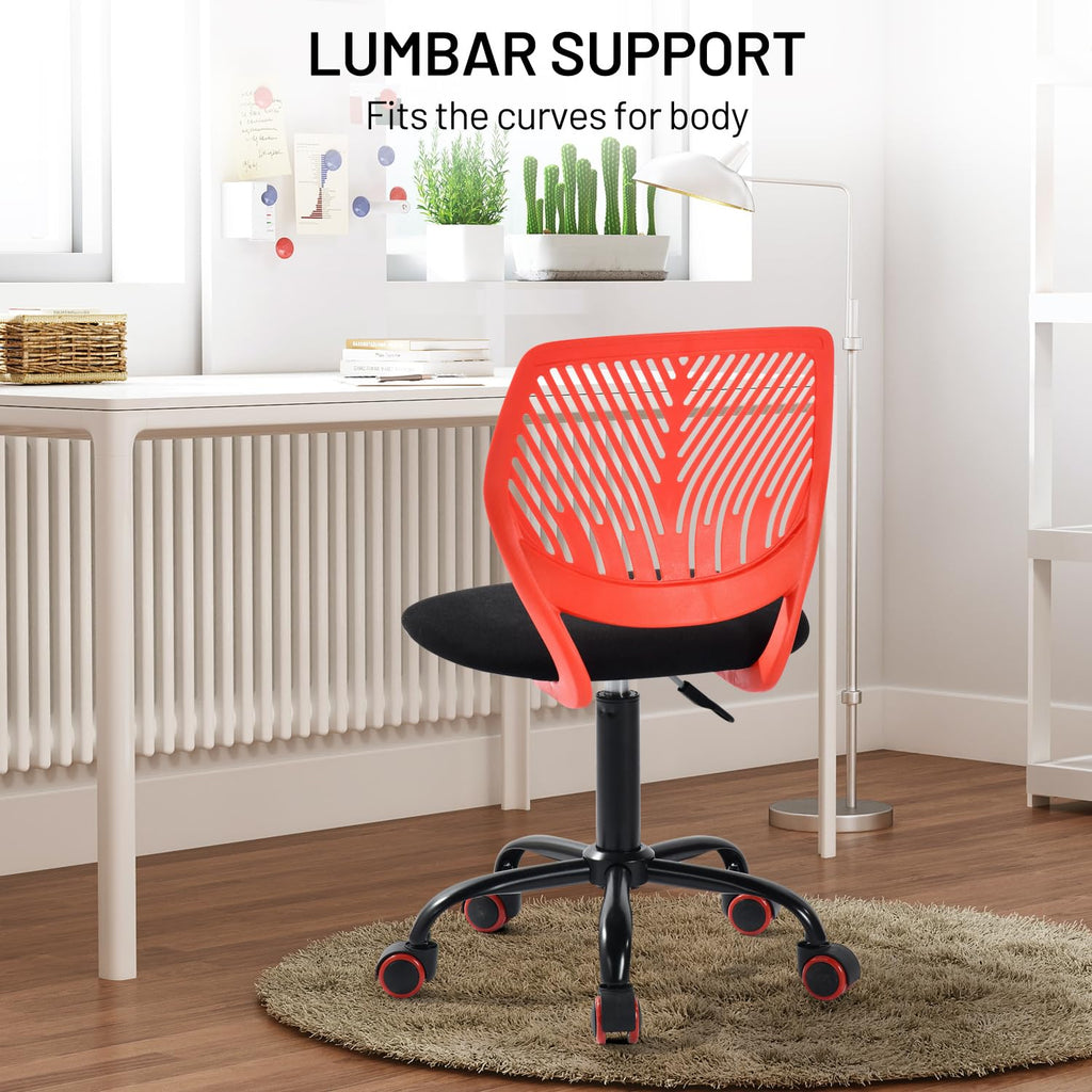 Study Desk Chair Armless Cute, Ergonomic Small Swivel Adjustable Rolling Lightweight Task Chair with Wheels and Mesh Padded Cushion