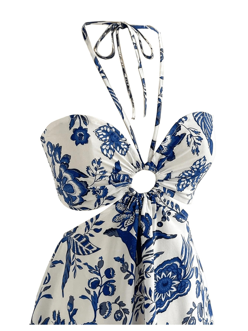 Women's Floral Halter Neck Vacation Dress Sleeveless Cut Out Boho Cami Dress