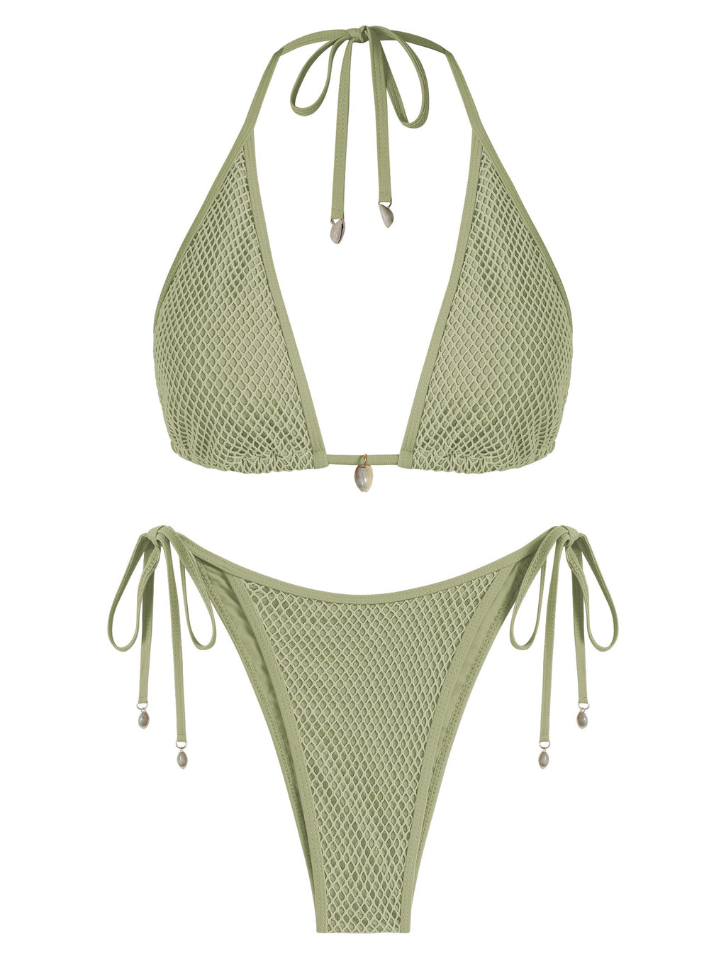 Women's Multiway Triangle Bikini â€?Fishnet Tie-Side Bandeau & Halter Swimsuit Set