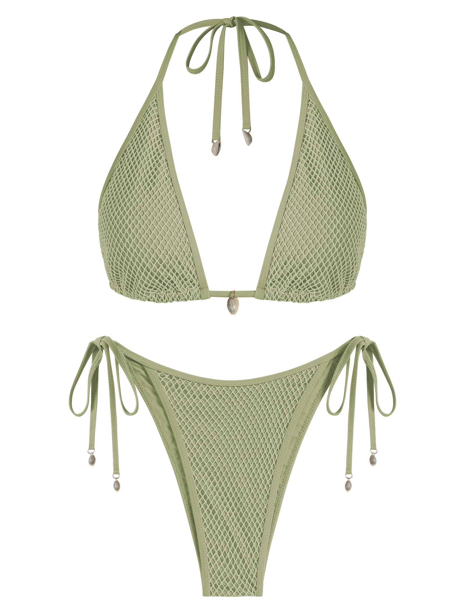 Women's Multiway Triangle Bikini â€?Fishnet Tie-Side Bandeau & Halter Swimsuit Set