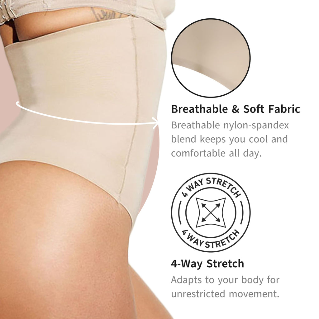 Women's High Waisted Thong Tummy Control Shapewear - Invisible, Seamless Underwear for Women, Plus Size and Sculpting