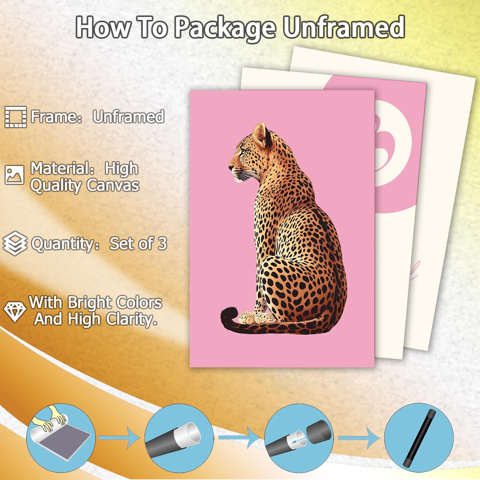 Pink Set of 3 Leopard Wall Art Prints Trendy Girly Cheetah Print Poster for Home Decor 16X24 in Unframed