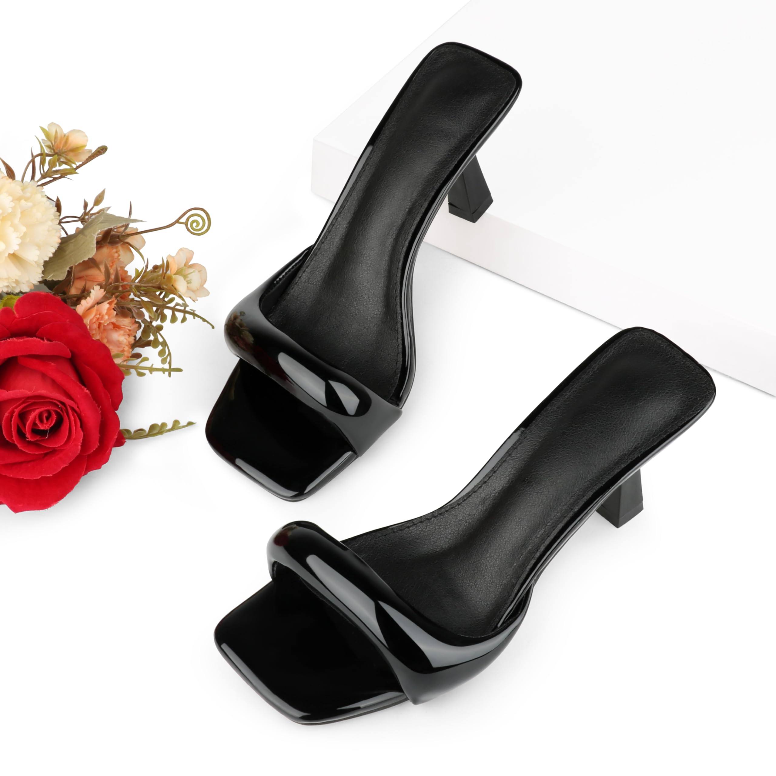 Women's Simple Mid-Heel Sandals One-Band Backless Stiletto Soft-Soled Heels