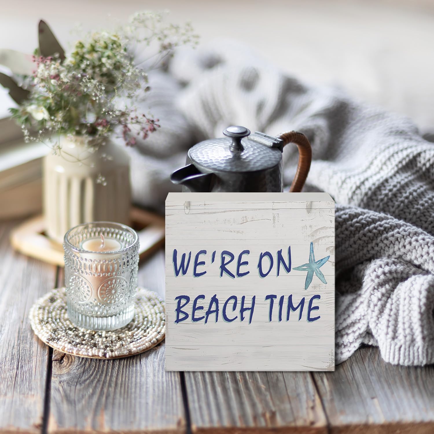 Coquette Pink Bow Champagne Wooden Box Sign, 5x5 Inch