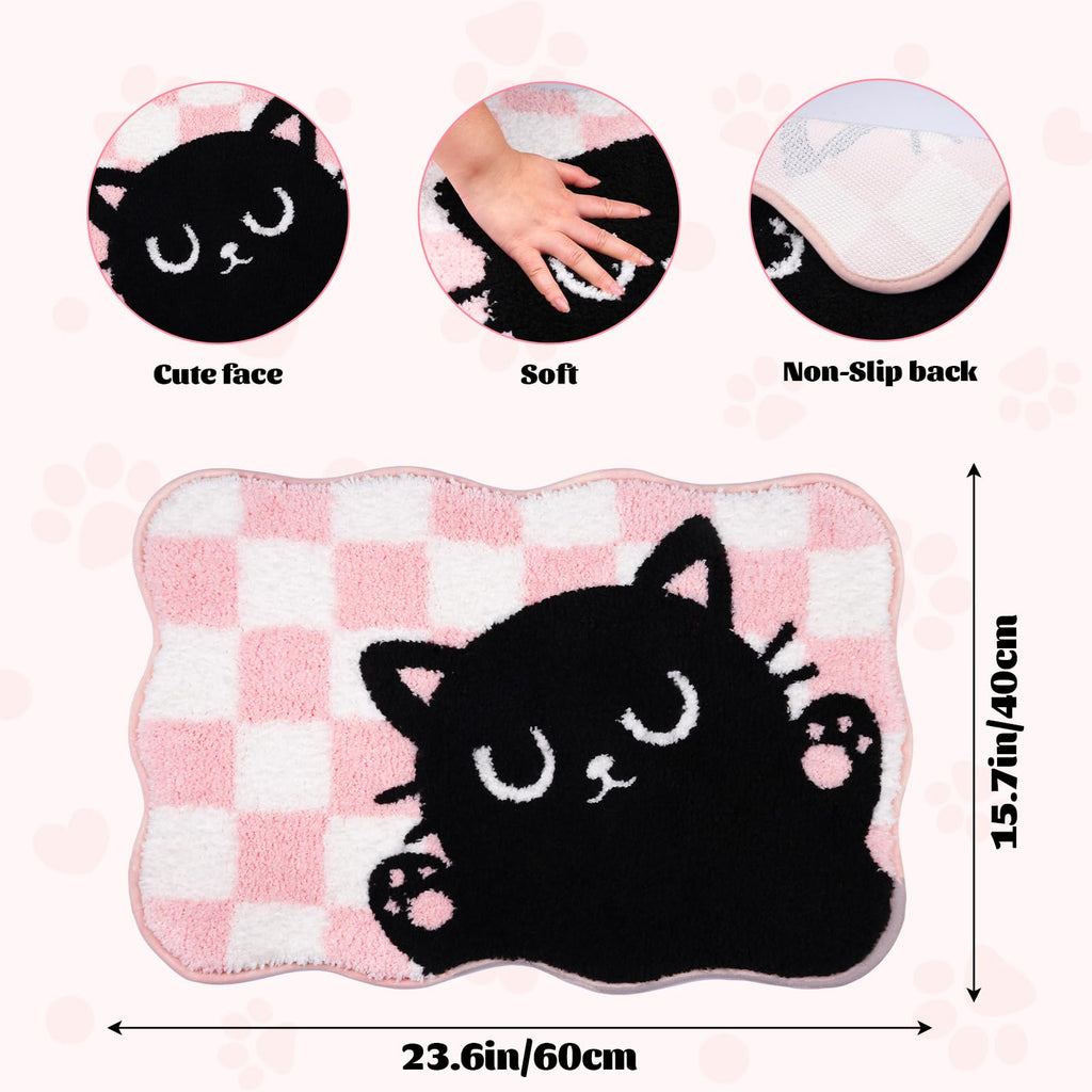 Pink Bathroom Rug - Cat Bath Rugs,Soft and Absorbent,Non Slip Cute Bath Mat for Shower Tub Bedroom,24" x 16"