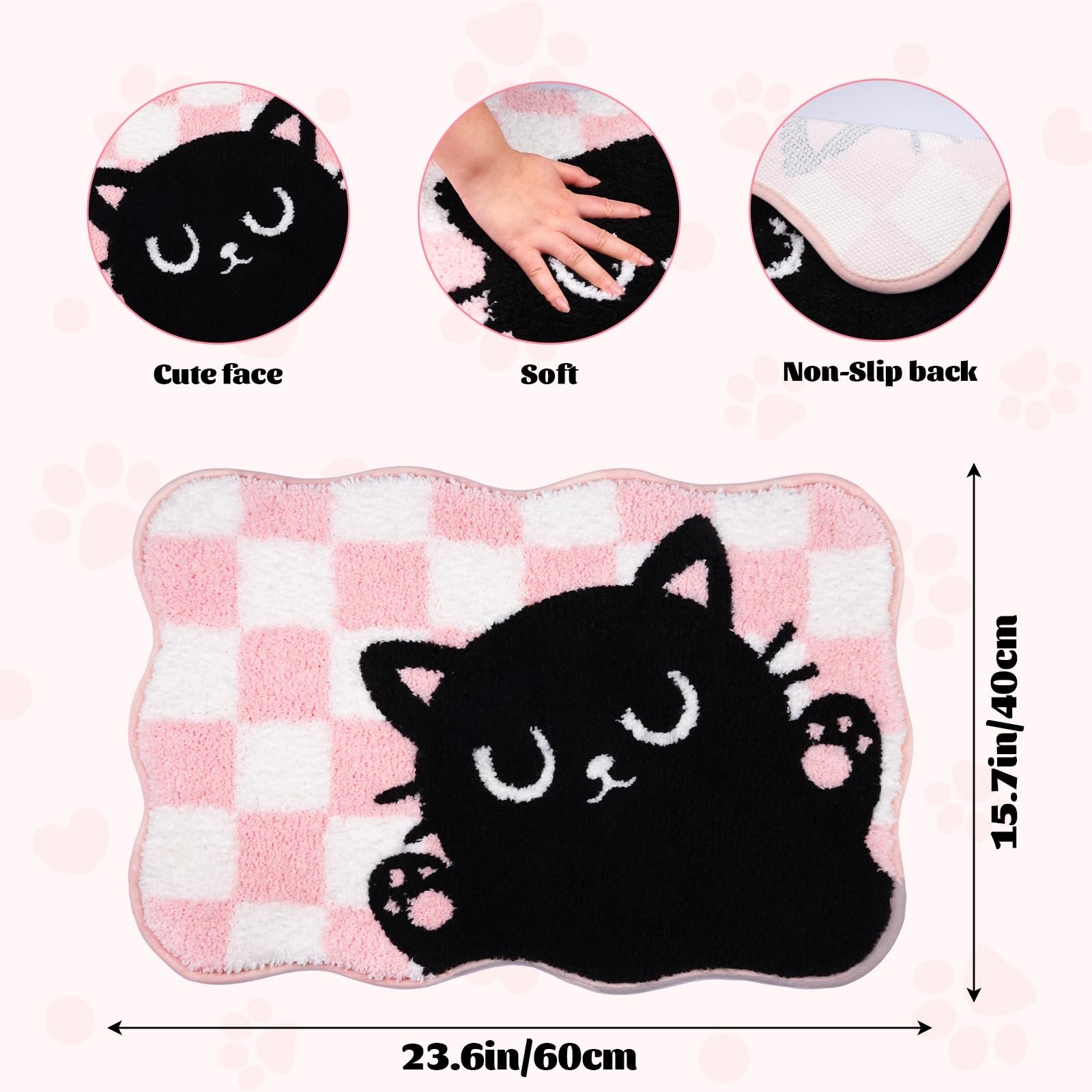 Pink Bathroom Rug - Cat Bath Rugs,Soft and Absorbent,Non Slip Cute Bath Mat for Shower Tub Bedroom,24" x 16"