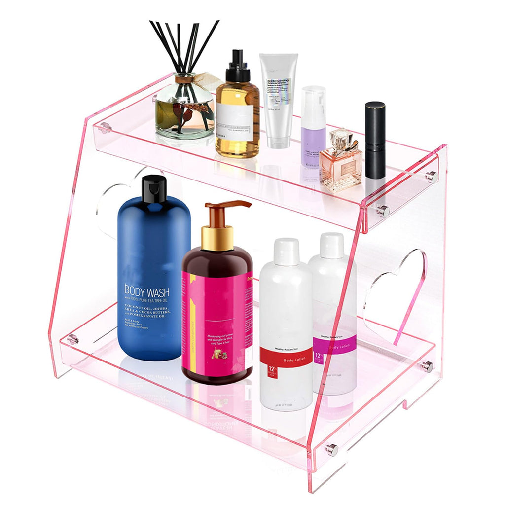 Pink Heart 2 Tie Organizer Display Shelf, Acrylic Tray