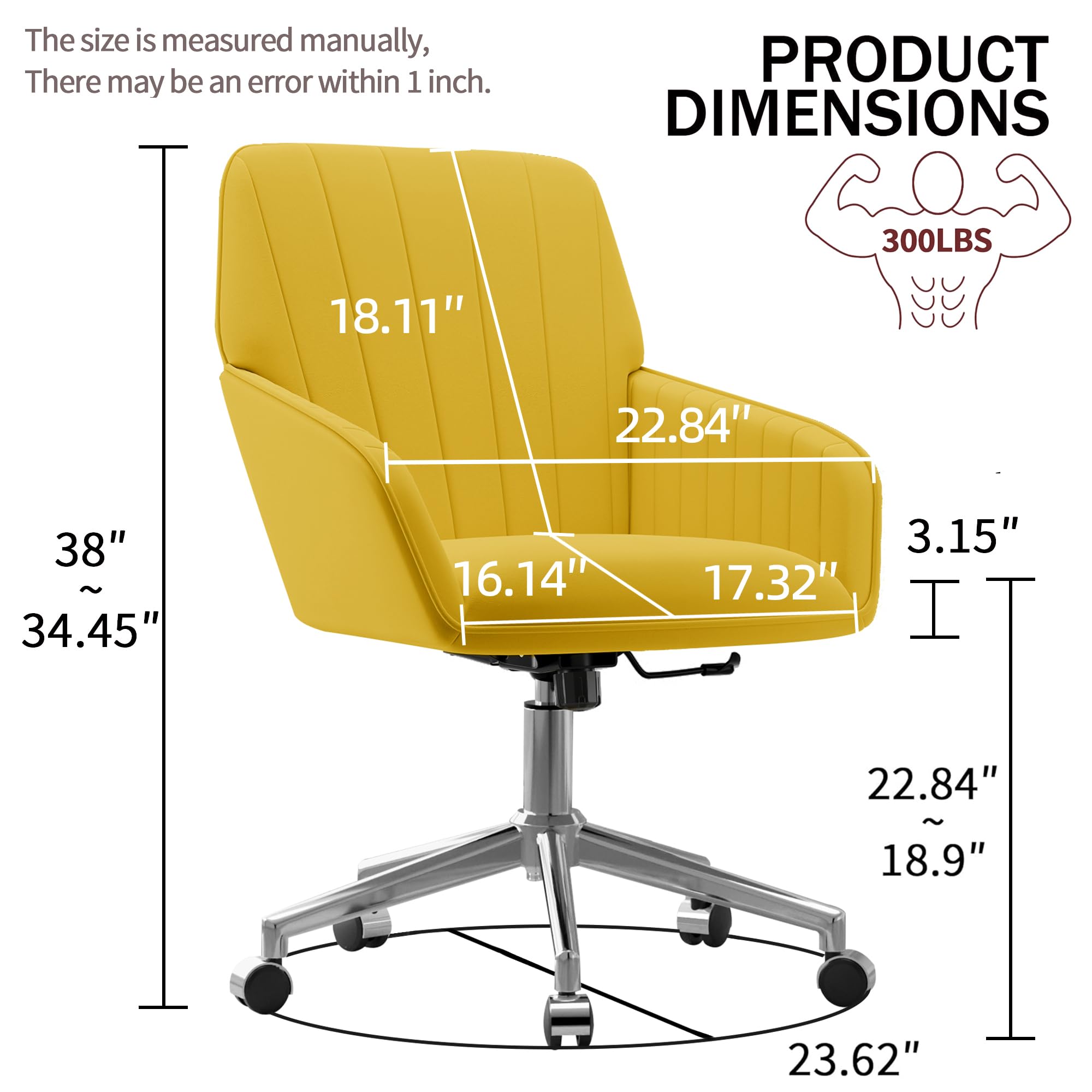 Velvet Modern Cute Chair with Back, Height Adjustable Upholstered Vanity Chair with Swivel Wheels