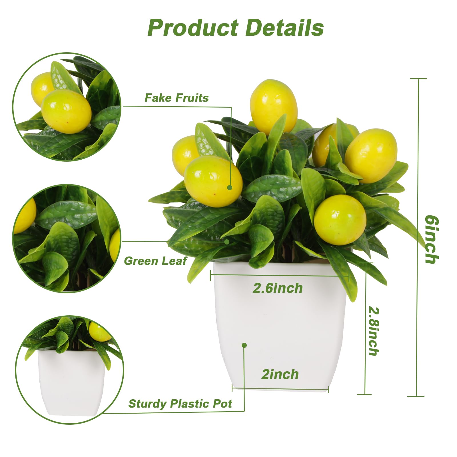 Fruit Artificial Plants Fake Fruit Potted Plant 6inches Fake 4pcs Tree with Small Pot Mini Fake Plant Decor