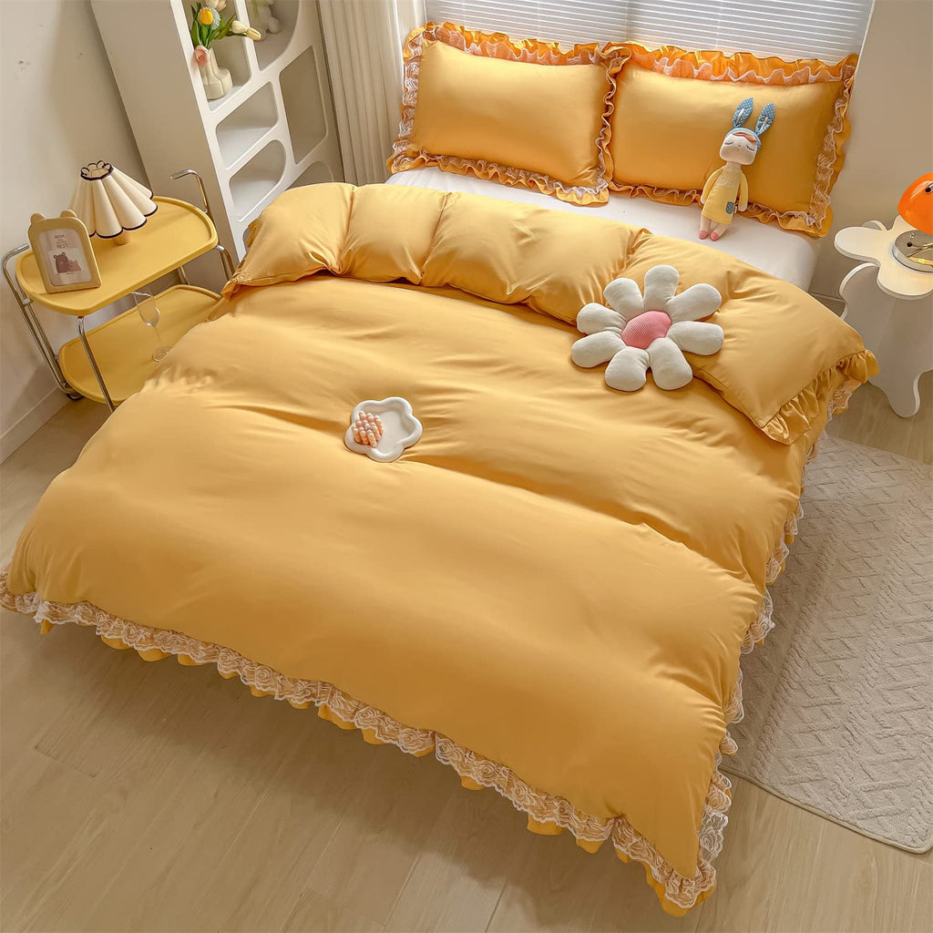 Chic Ruffle Lace Polyester Duvet Cover Set - Bedding-2 Piece Twin Duvet Cover with Zipper Closure - Ultra Soft and Light Weight
