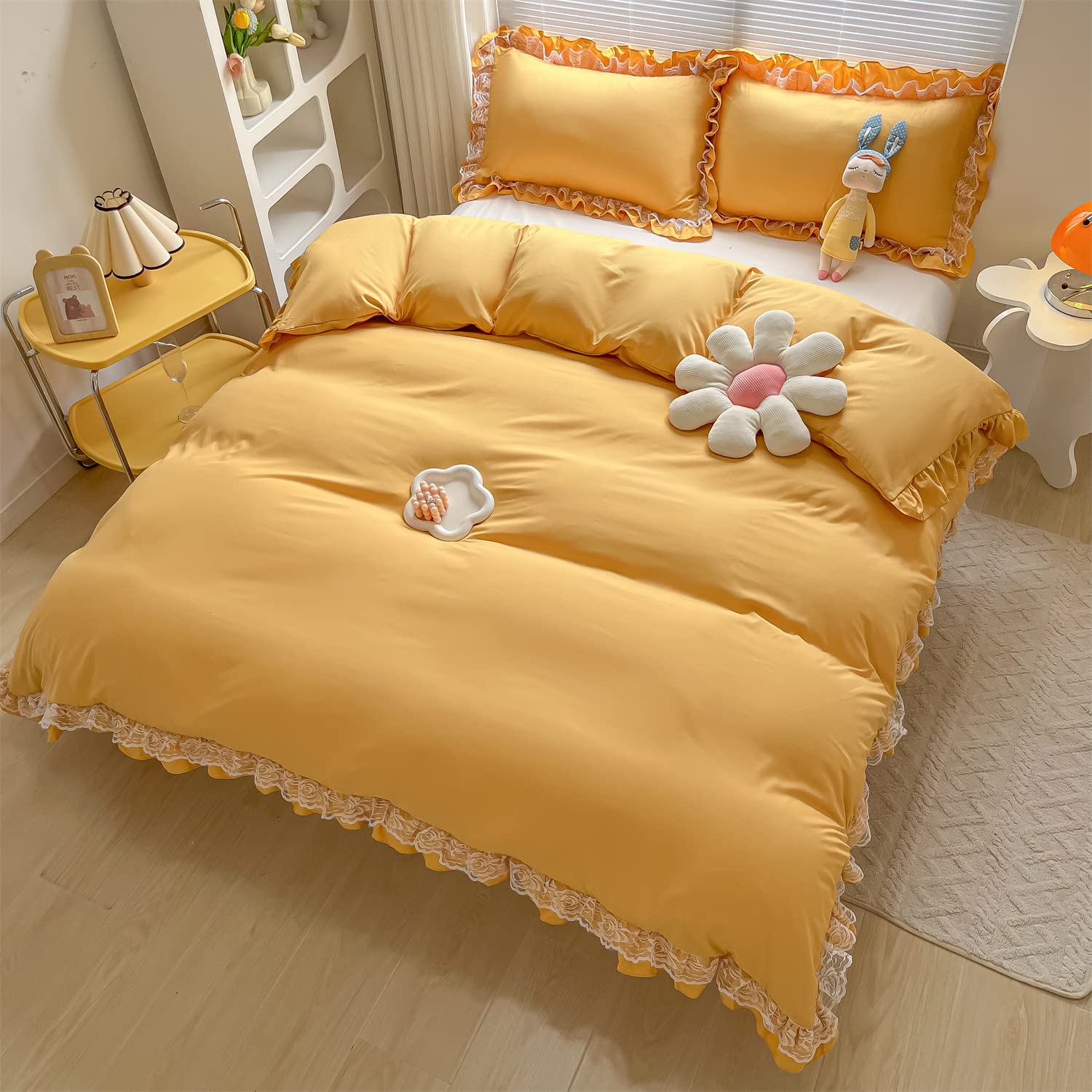 Chic Ruffle Lace Polyester Duvet Cover Set - Bedding-2 Piece Twin Duvet Cover with Zipper Closure - Ultra Soft and Light Weight