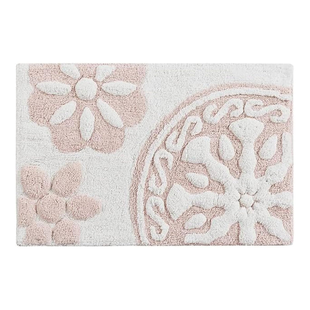Medallion Floral Pattern Bath Mat 100% Cotton Tufted Bathroom Rugs Luxurious Plush Absorbent, Quick Dry