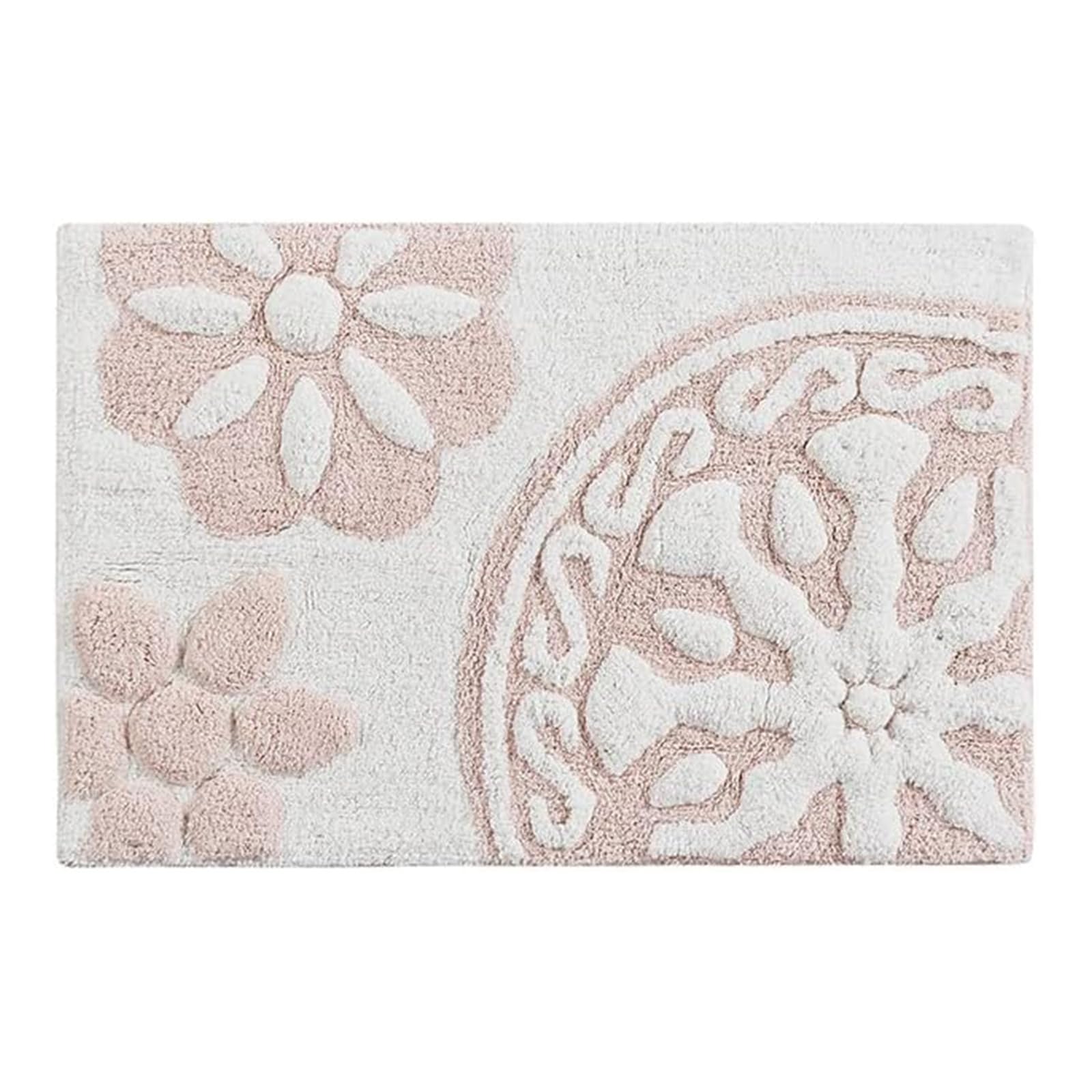 Medallion Floral Pattern Bath Mat 100% Cotton Tufted Bathroom Rugs Luxurious Plush Absorbent, Quick Dry