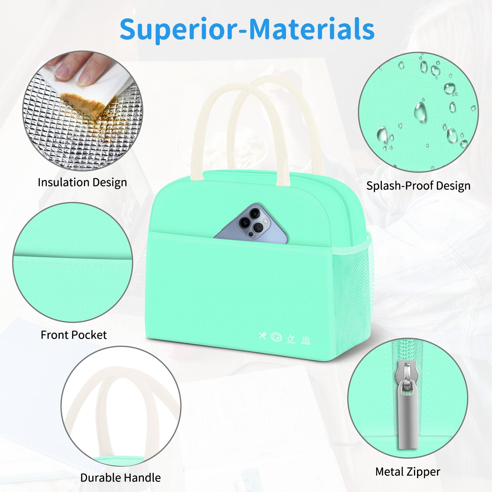 Reusable Insulated Lunch Tote Bag,Leakproof Food Handbags Case High Capacity