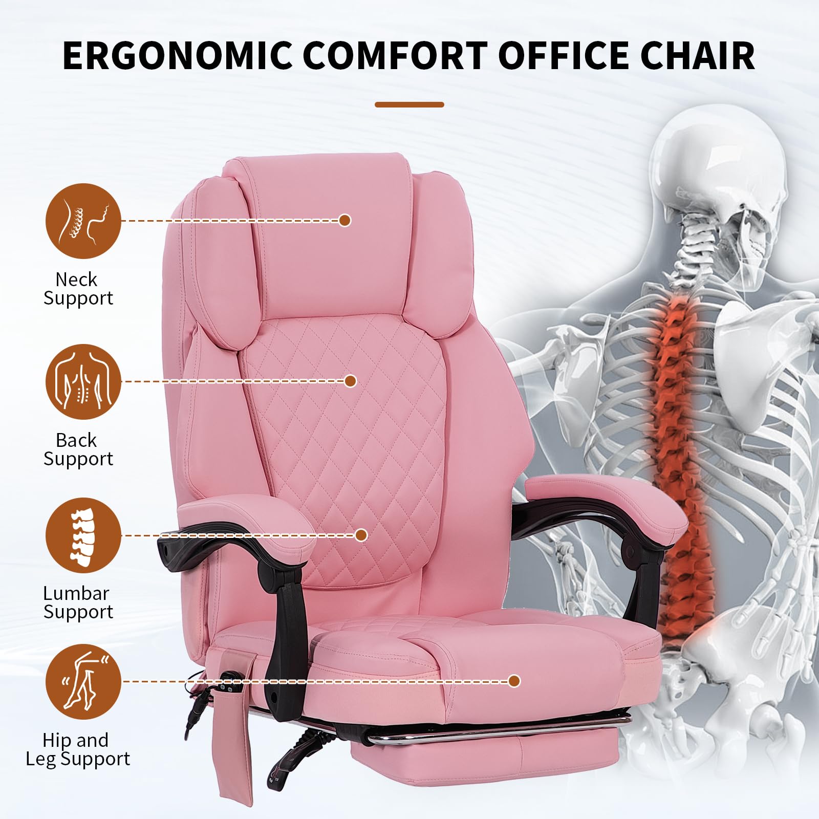 Massage Office Chair with Heat 6 Vibration Points, High Back & Heat, Executive Desk Chair, Big and Tall Office Chair 400lbs, Comfortable Ergonomic Reclining Managerial Chair
