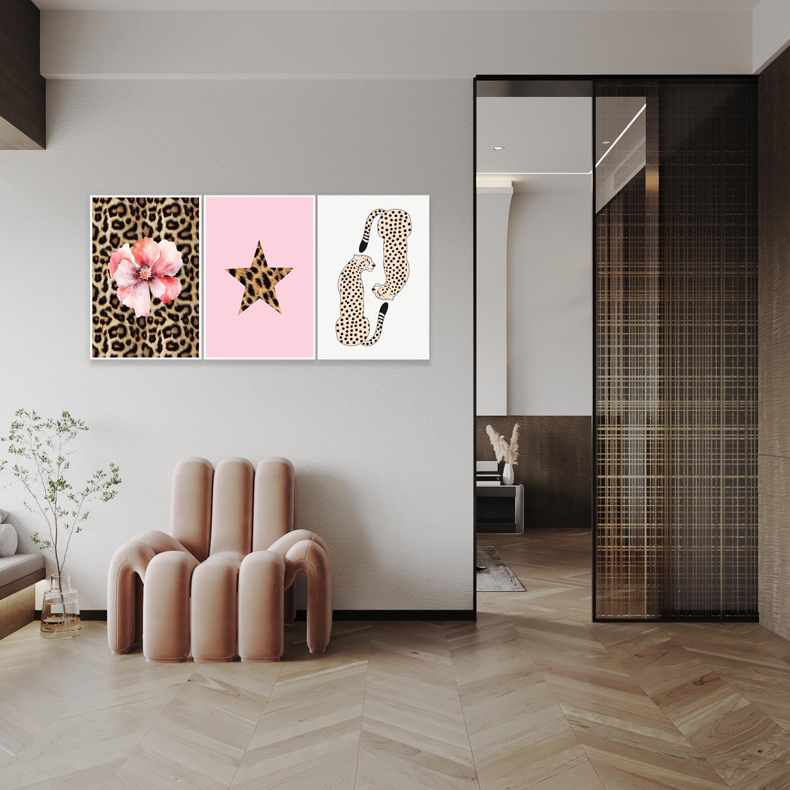 Pink Set of 3 Leopard Wall Art Prints Trendy Girly Cheetah Print Poster for Home Decor 16X24 in Unframed