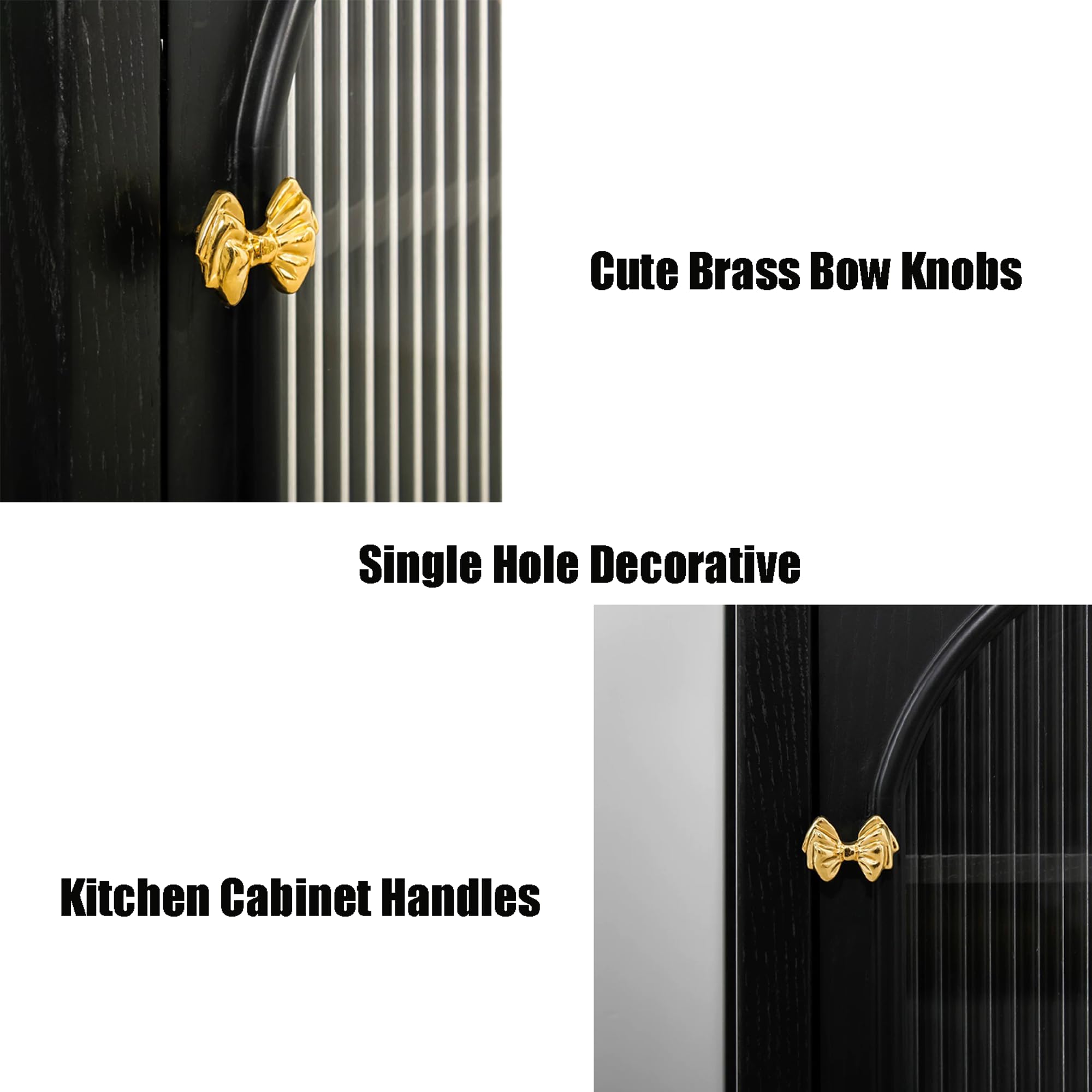 Gold Brass Small Bow Knobs Cute Dresser Drawer Handles Kitchen Cabinet Pulls Art Deco Single Hole Decorative Knobs Modern Furniture Hardware for Closet Cupboard