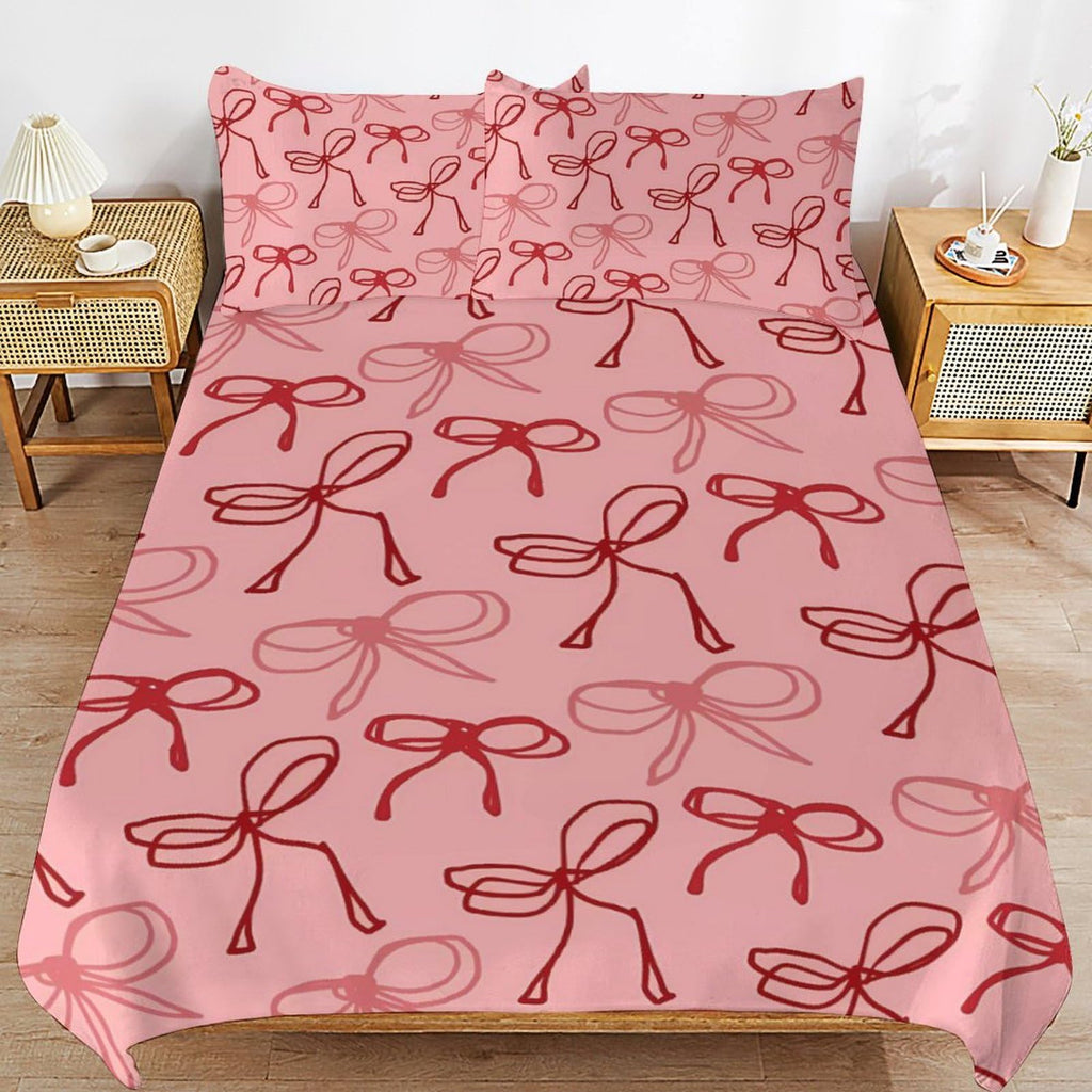 Pink Red Bow Comforter Set Duvet Cover Quilt Cover Set Ultra Soft Bed Cover (1 Duvet Cover+2 Pillowcases)
