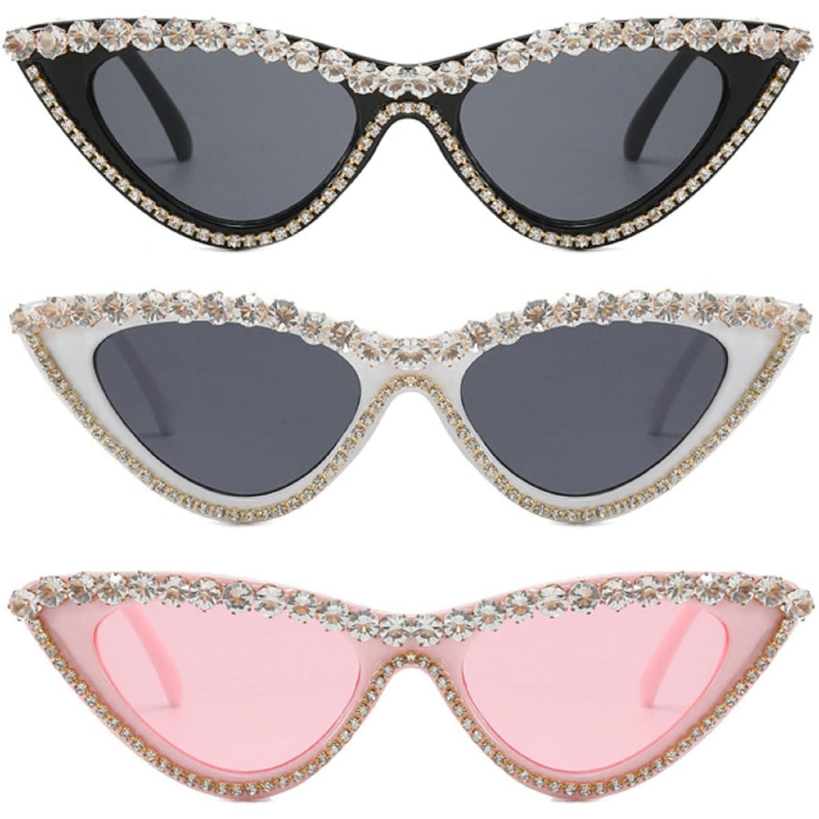 Coquette Bling Sunglasses Crystal Rhinestone Shades Retro Half Rim Women Cat Eyewear