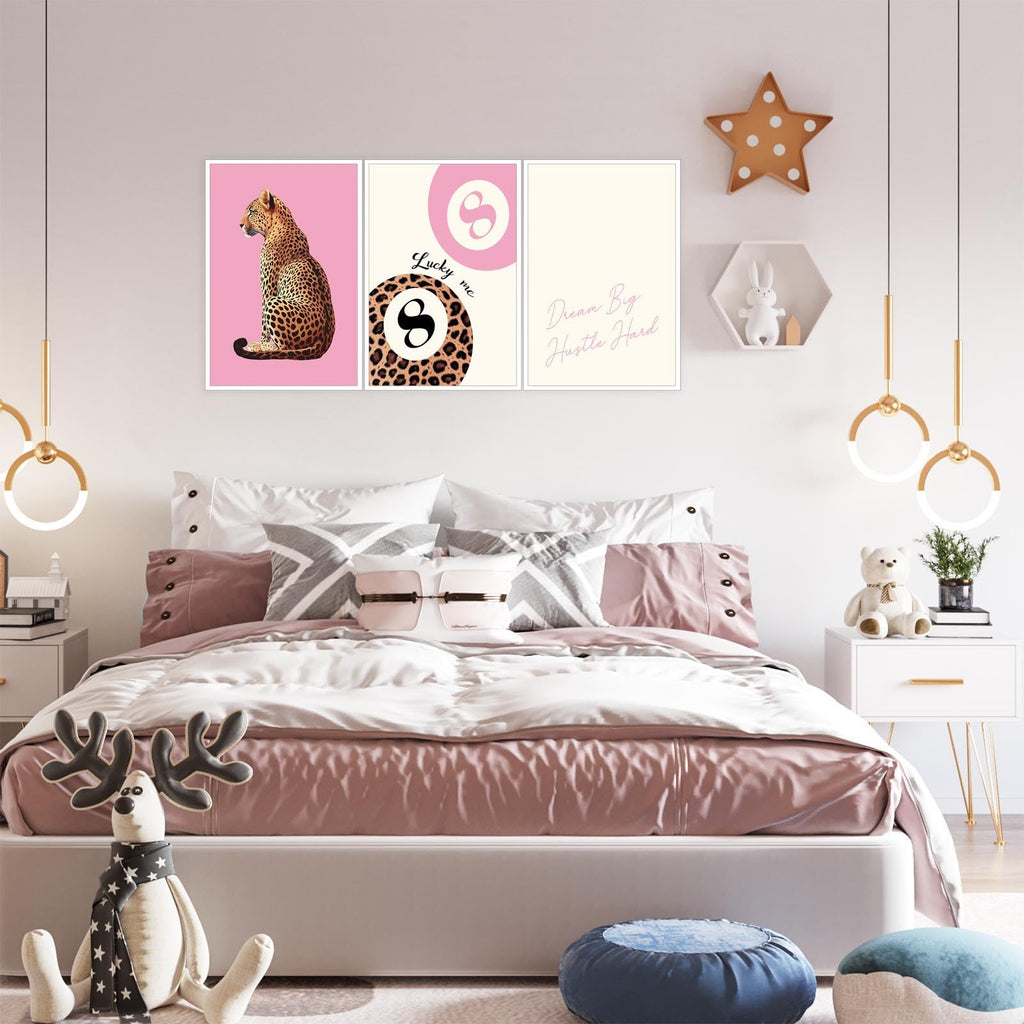 Pink Set of 3 Leopard Wall Art Prints Trendy Girly Cheetah Print Poster for Home Decor 16X24 in Unframed