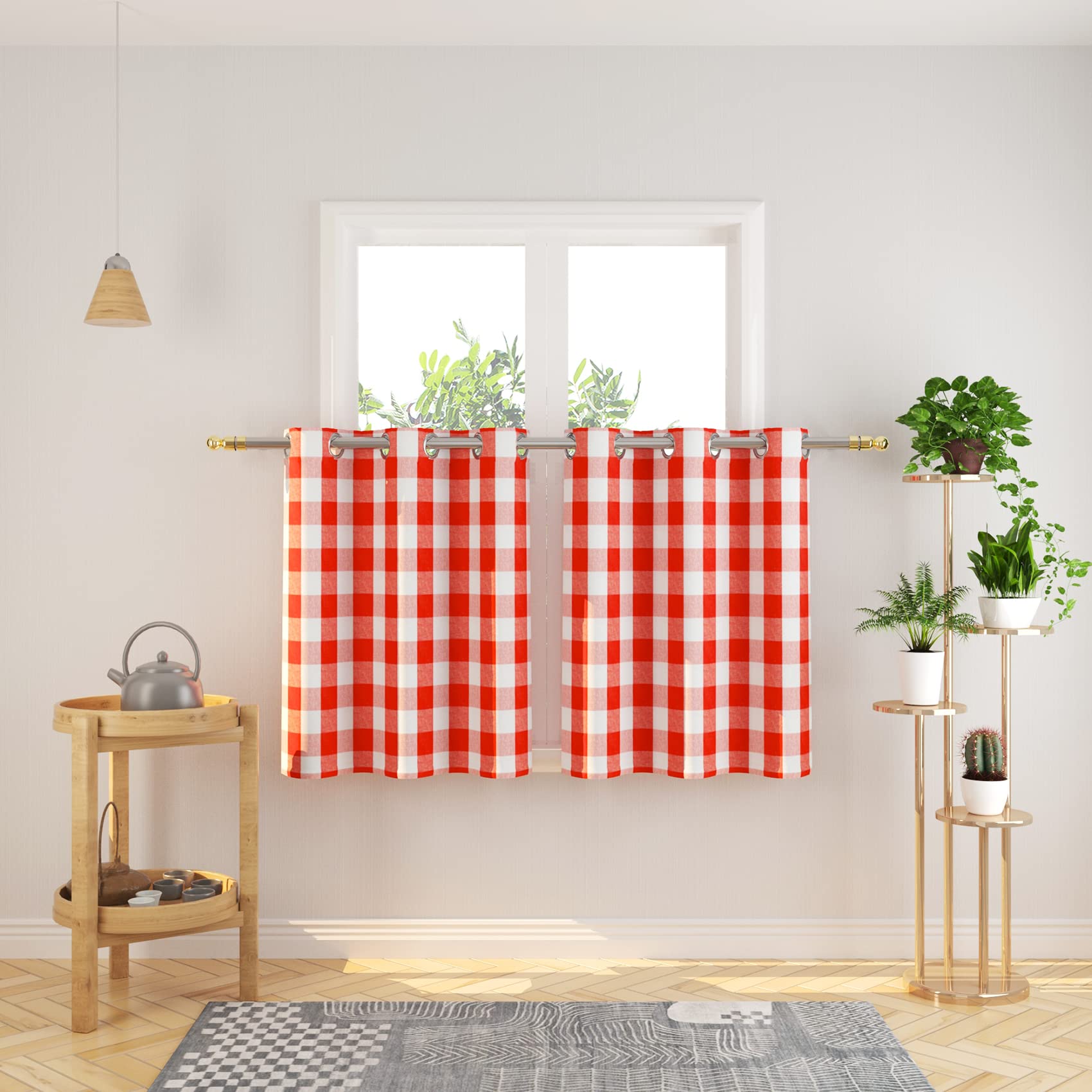 Tier Curtains Check Gingham Plaid Window Curtain Panels Bathroom Grommet Top Window Treatment 2 Panels