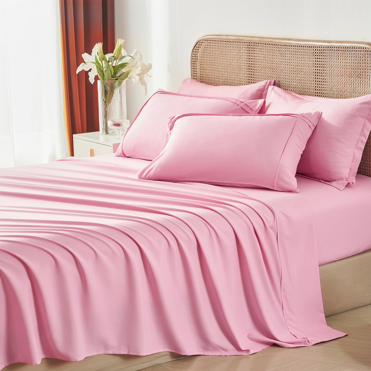 Comforter Set 7 Piece Bed in a Bag, Grid Pinch Pleat Bedding Set, Striped Textured Soft Microfiber Comforter with Sheet Set