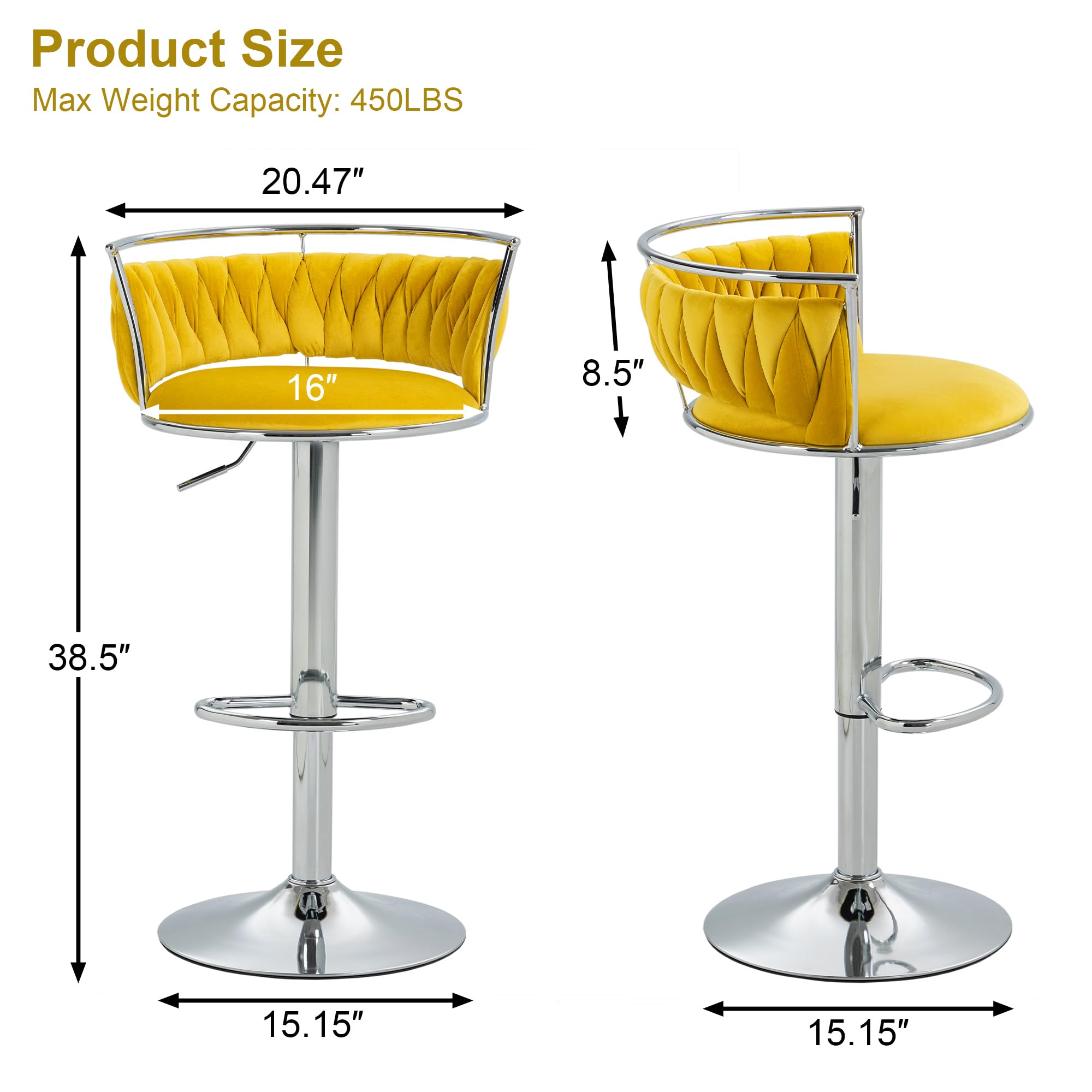 Velvet Swivel Bar Stools, Adjustable Counter Height Bar Chairs with Low Back & Footrest, Modern Gold Bar Stools for Kitchen Island, Bar Pub