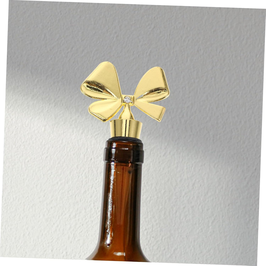 Gold Bow Shaped Bottle Stopper Alloy Silicone Wine Bottle Plug Decorative Wine Beverage Bottle Corks to Keep Fresh