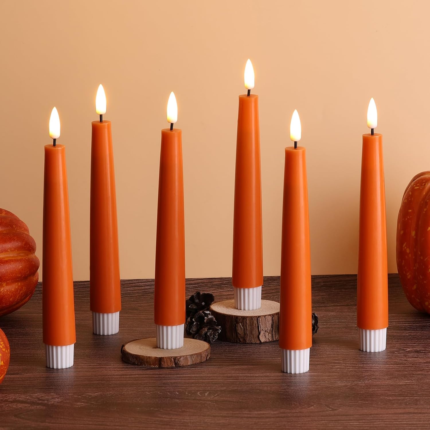 Short Flameless Taper Candles with Remote, Flickering Battery LED Wax Candlesticks Set of 6