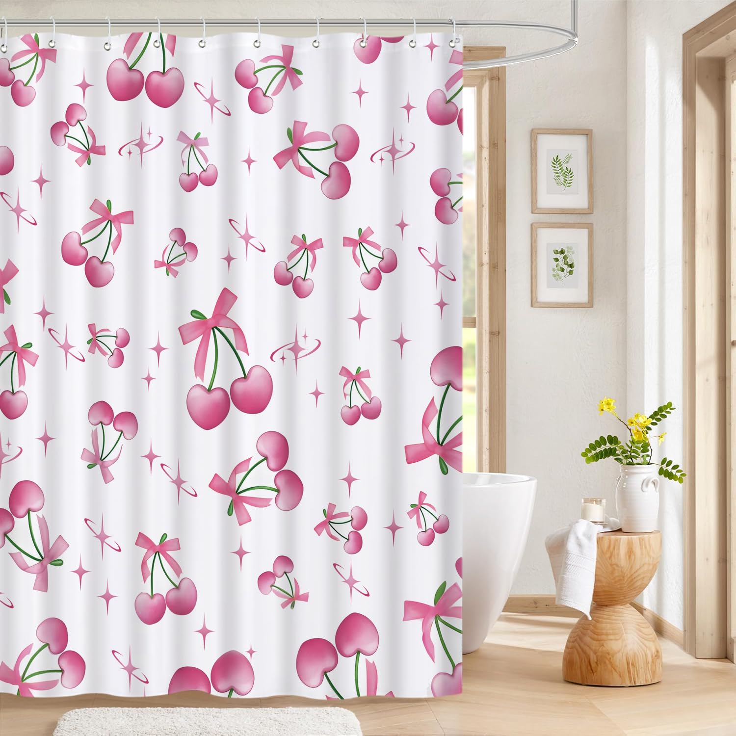 Cute Shower Curtain for Bathroom Modern Aesthetic Funky Decorative, Pretty Chic Cloth Set with Hooks, 72x72 Inch