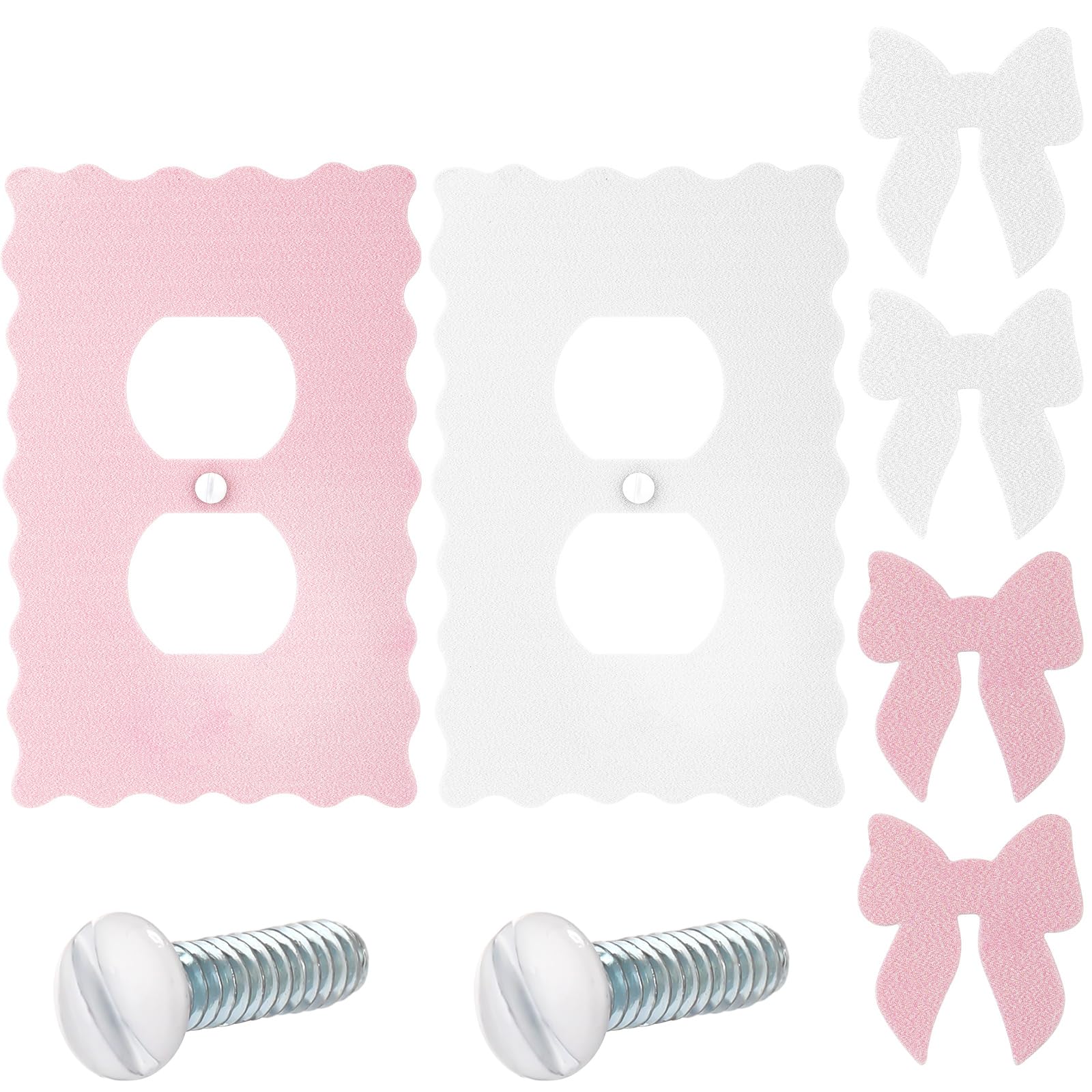 Pink Scalloped Duplex Outlet Covers Wall Plate Room Decor Metal Pink and White Cute Decorative Outlet Cover for Home Decor(Bow,2 Pcs)