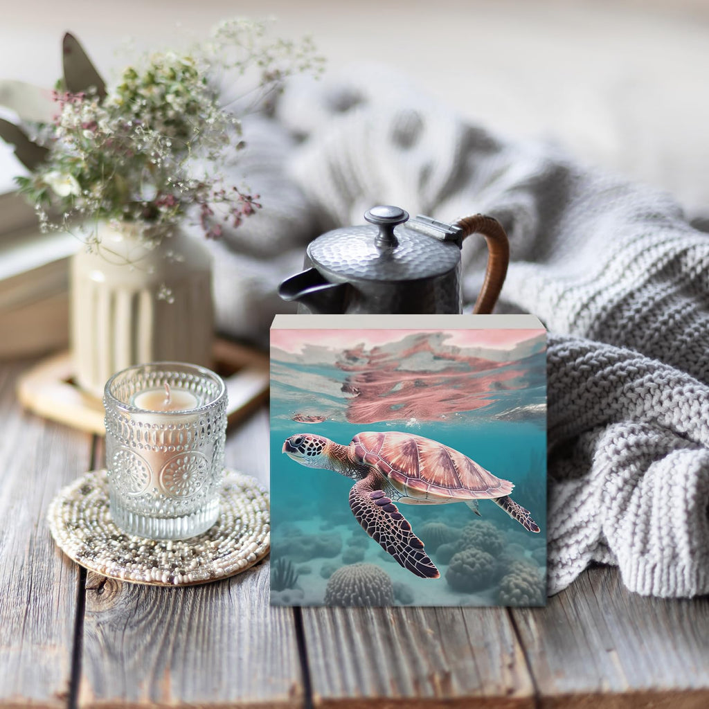 Coquette Pink Bow Champagne Wooden Box Sign, 5x5 Inch