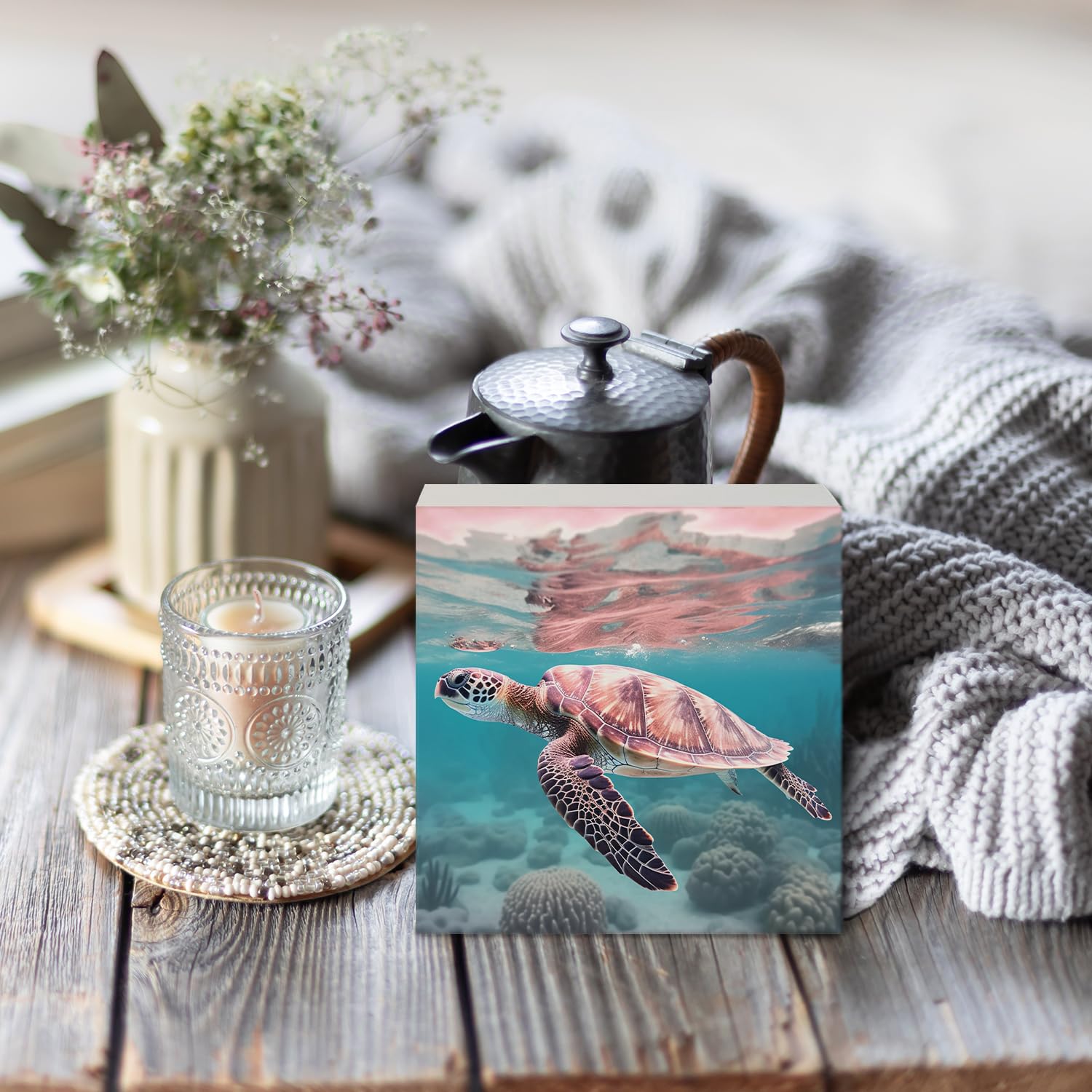 Coquette Pink Bow Champagne Wooden Box Sign, 5x5 Inch