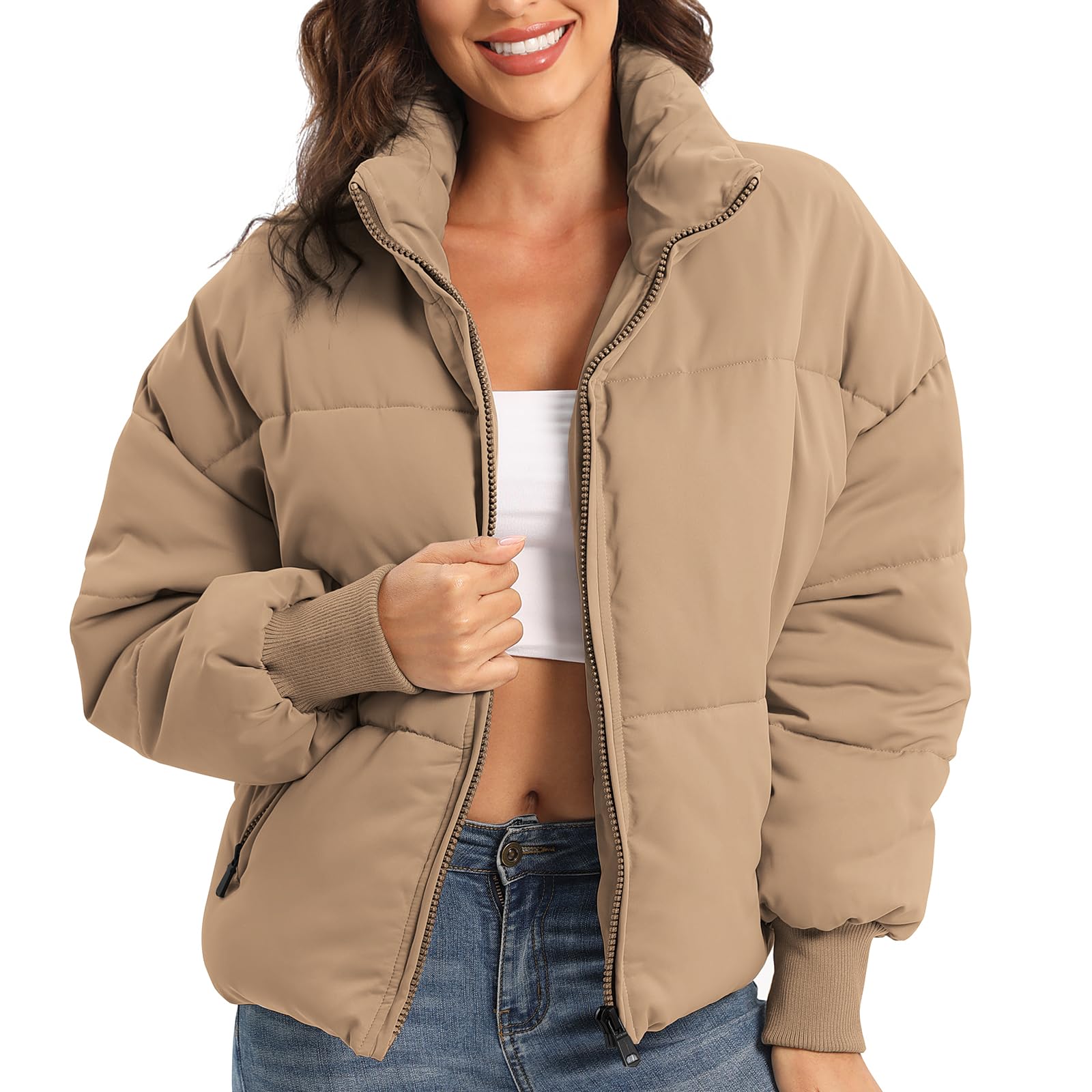 Women's Winter Baggy Zip Puffer jackets Short Down Jacket Coat