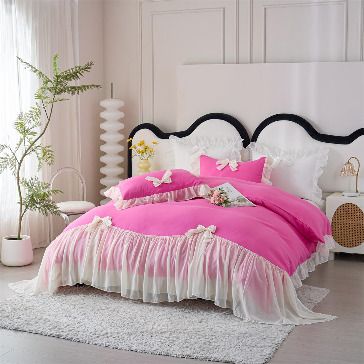 Ruffle Duvet Cover Bedding Set with Bowtie, 2 Pieces Comforter Cover Set with Zipper Closure with Pillowcase