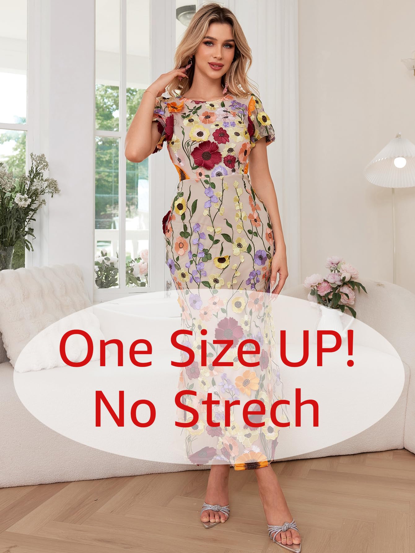 Women's 3D Floral Embroidery Dress Ruffle Sleeve Fishtail Lace Bodycon Party Cocktail Mixi Dress