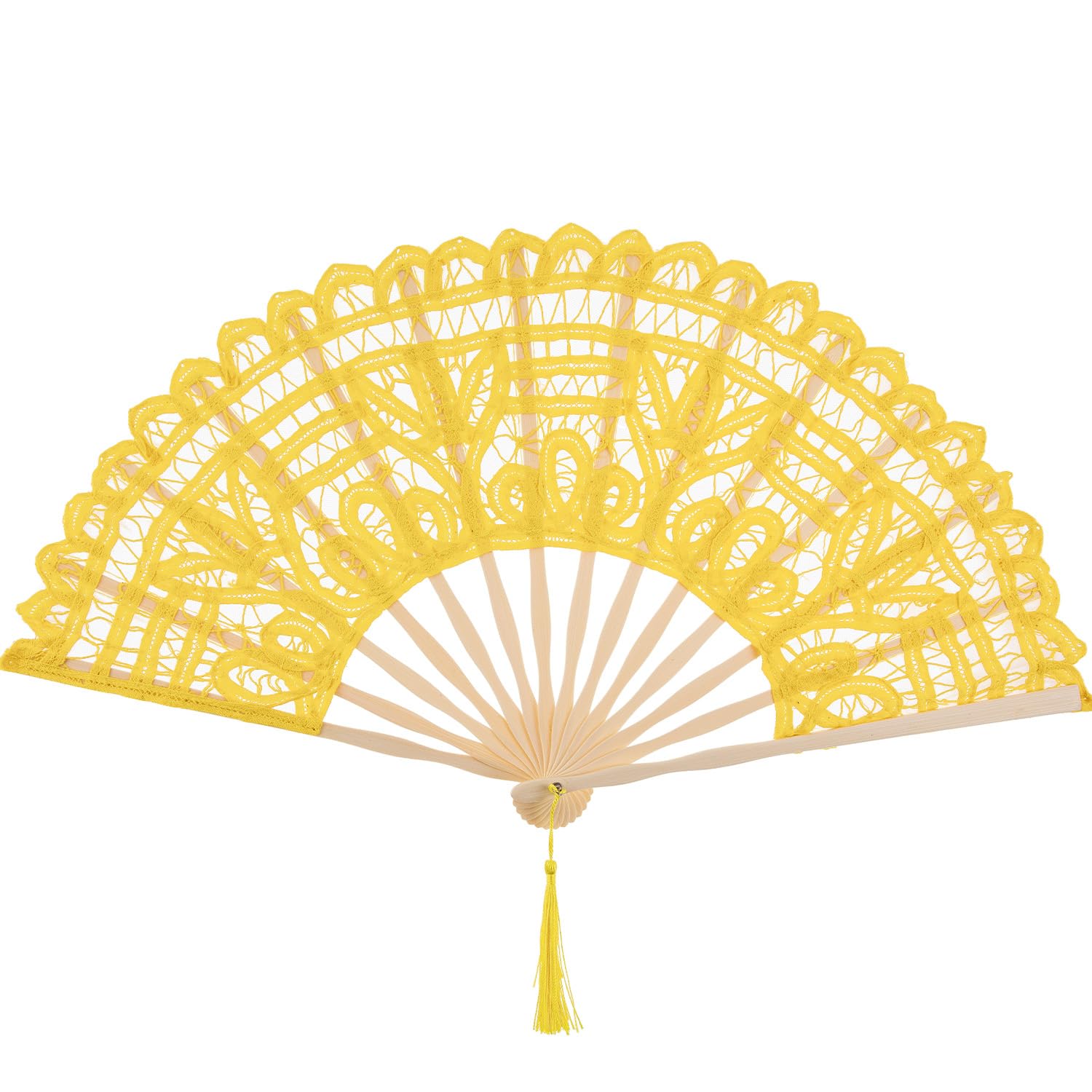Cotton Lace Folding Handheld Fan Embroidered Hand Fan with Bamboo Staves