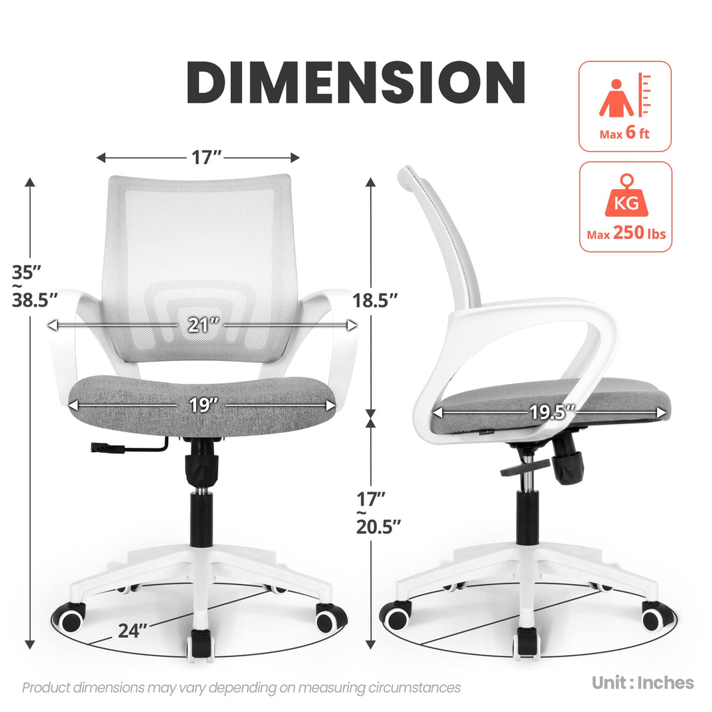 Office Desk Computer Chair Ergonomic Mesh Gaming Mid Back Seat with Comfy Lumbar Support Adjustable Height Swivel