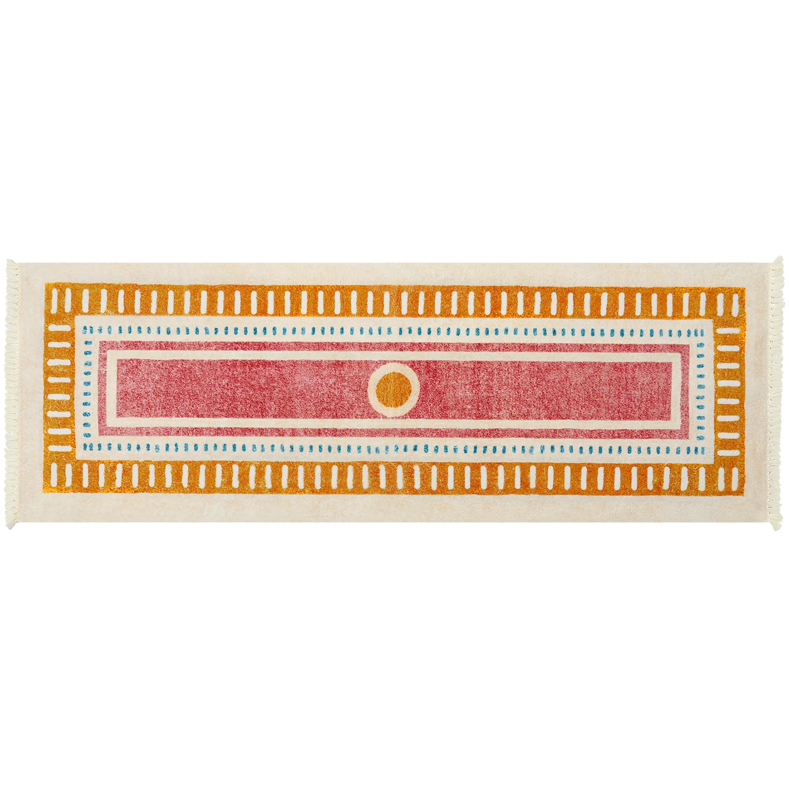 Orange Rainbow Boho Runner Rugs with Fringes, Sun Washable Hallway Runner Rug, Soft Non-Slip Area Rug