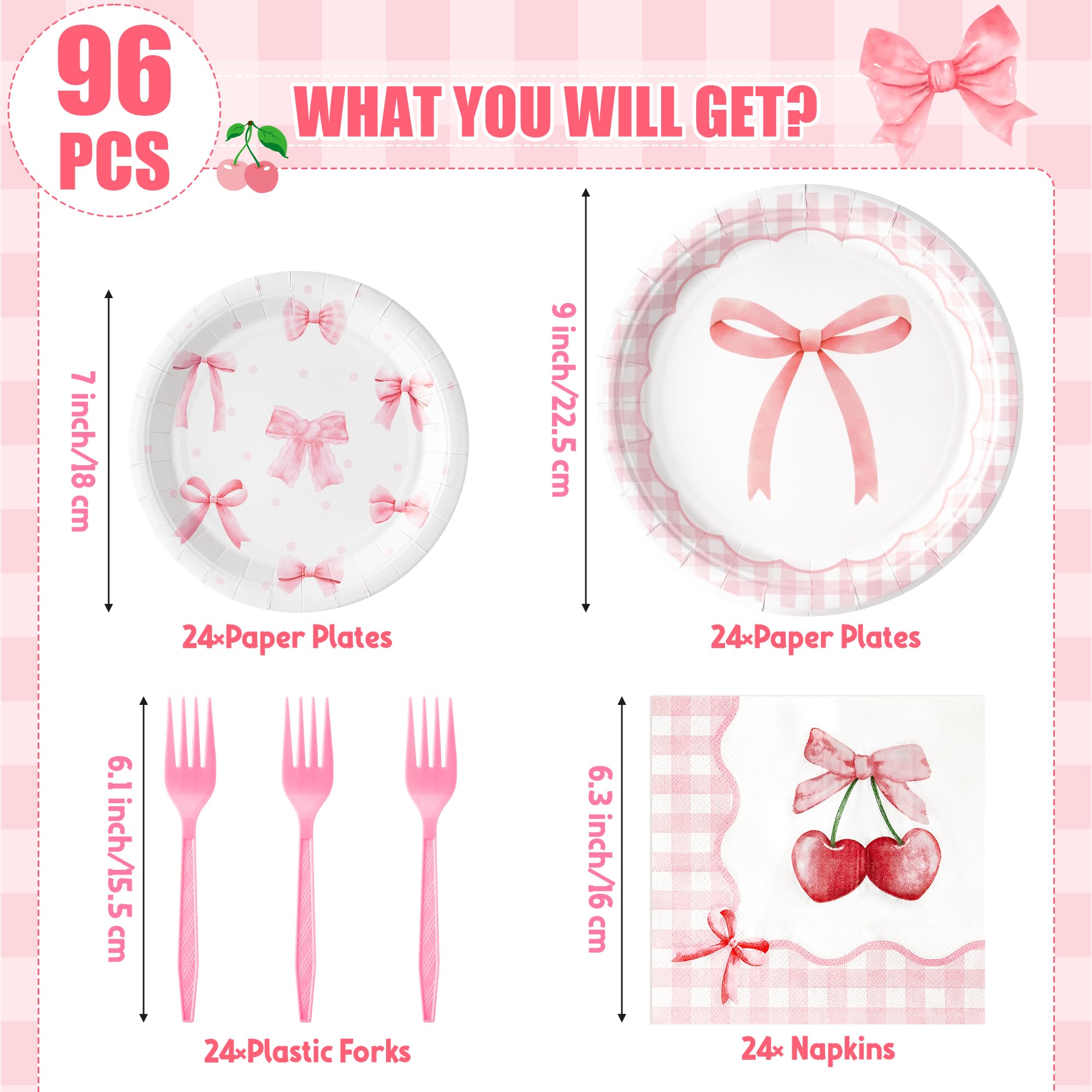 Coquette Cute Bow Party Tableware Decorations - Disposable Paper Plates Napkins Forks