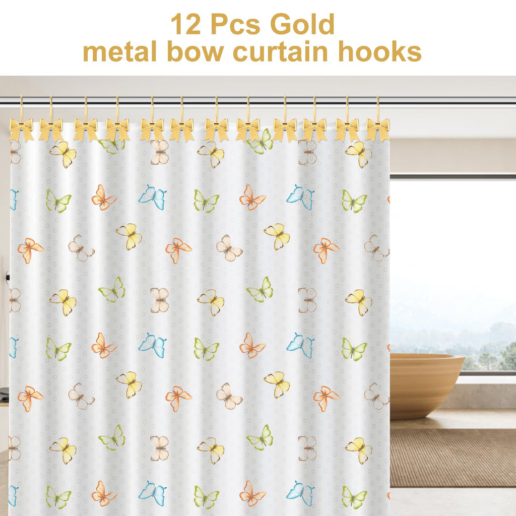Metal Decorative Rings Bow Shower Curtain Hooks, Rustproof Bow Knot Design for Bathroom 12 Pack
