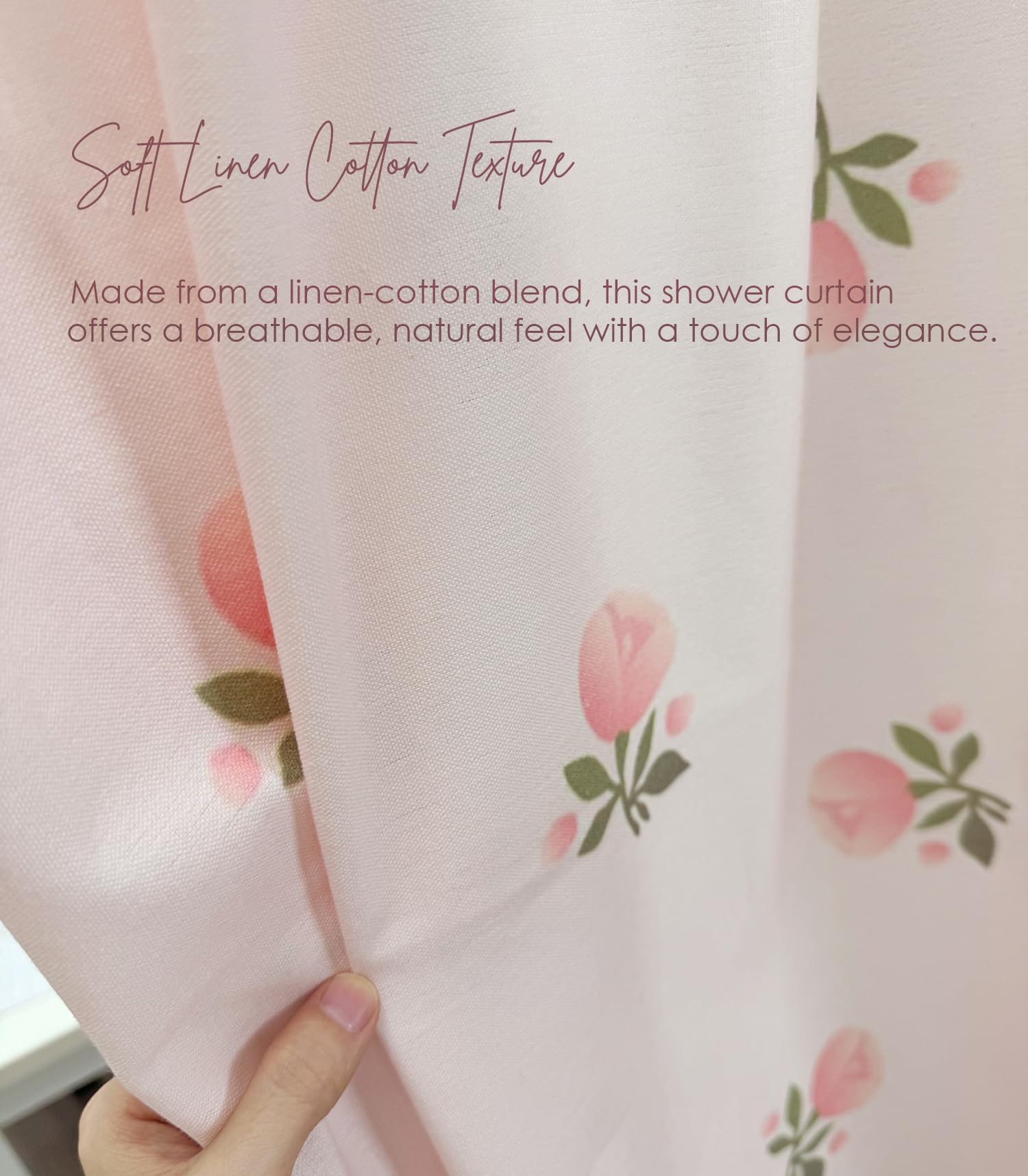 Girly Pink Floral Shower Curtain Hookless Flower Rose Shower Curtain Linen-Cotton Blend 72x72 Inches for Bathroom