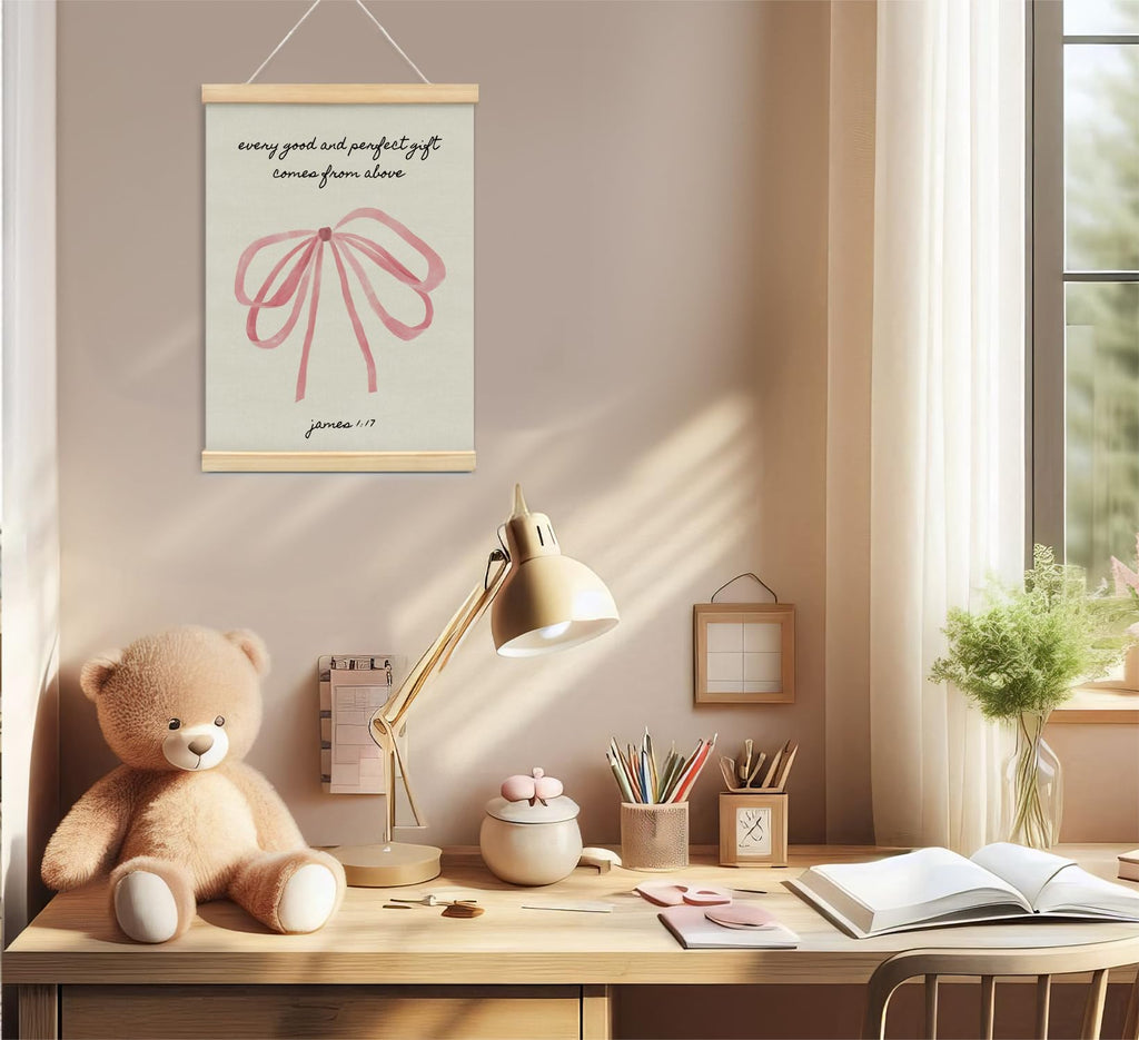 Trendy Bows Pink Coquette Scripture Wall Art Poster Hanger Frame, Christian Bible Verses Posters Wall Art Decor