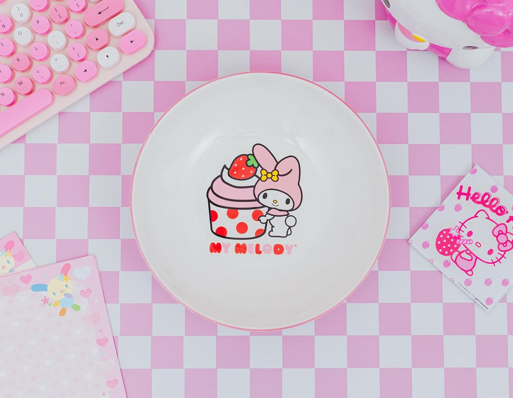 Sanrio My Melody Cupcake 9-Inch Large Ceramic Coupe Dinner Bowl For Serving Pasta, Salad, Cereal